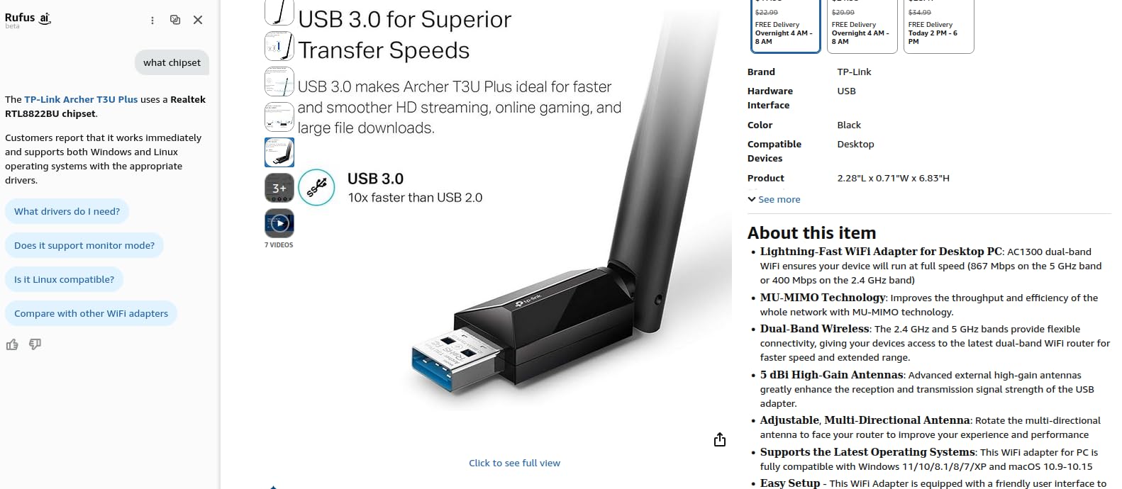 TP-Link WiFi 6 USB Adapter for Desktop PC - (Archer TX20U Plus) AX1800 Wireless Network Adapter with 2.4GHz, 5GHz, High Gain Dual Band 5dBi Antenna customer photo 2