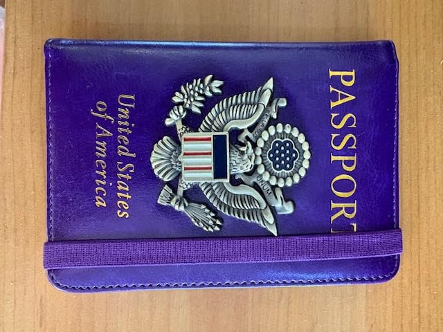 RFID Blocking Passport Holder for Women Men, Leather Passport Travel Wallet with Metal 3D Metal Badge customer photo 1