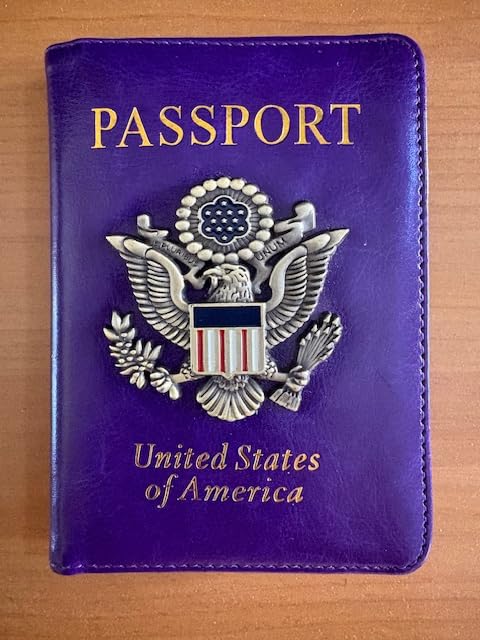 RFID Blocking Passport Holder for Women Men, Leather Passport Travel Wallet with Metal 3D Metal Badge customer photo 2