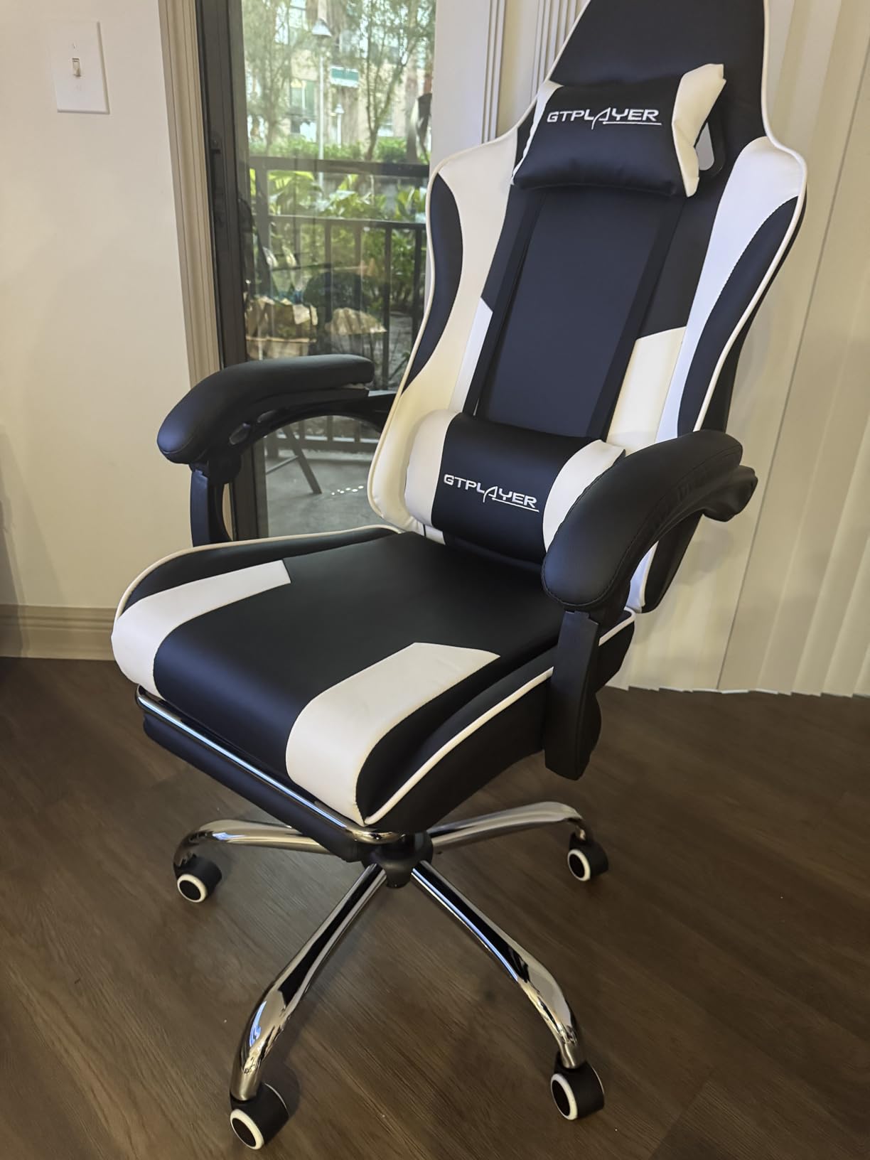 GTPLAYER Gaming Chair, Computer Chair with Footrest and Lumbar Support, Height Adjustable Game Chair with 360°-Swivel Seat and Headrest and for Office or Gaming (White) customer photo 1