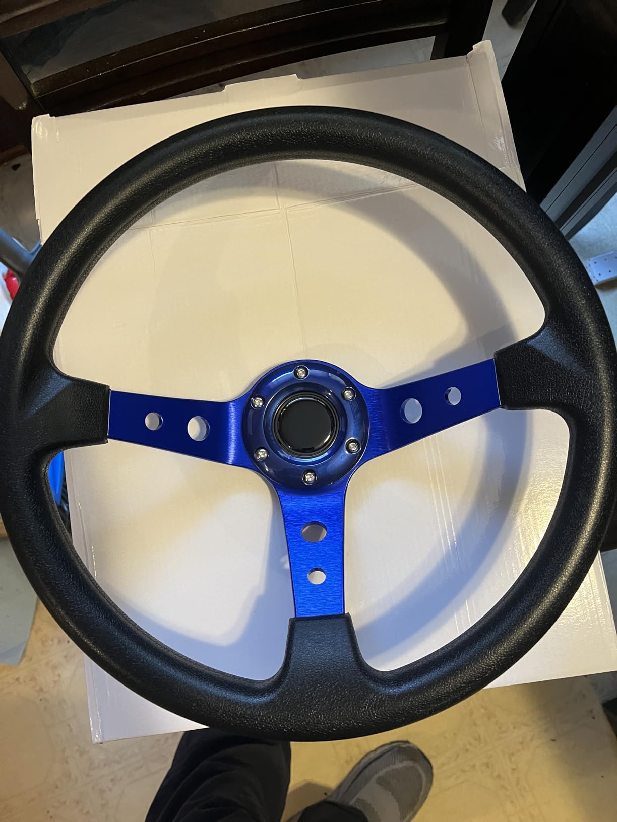 Drifting Deep Dish Racing Steering Wheel, 6 Bolt Anti-Slip Leather and Aluminum Gaming Steering Wheel with Horn Button for Racing/Car Sim Driving/JDM Sports (Black) customer photo 2