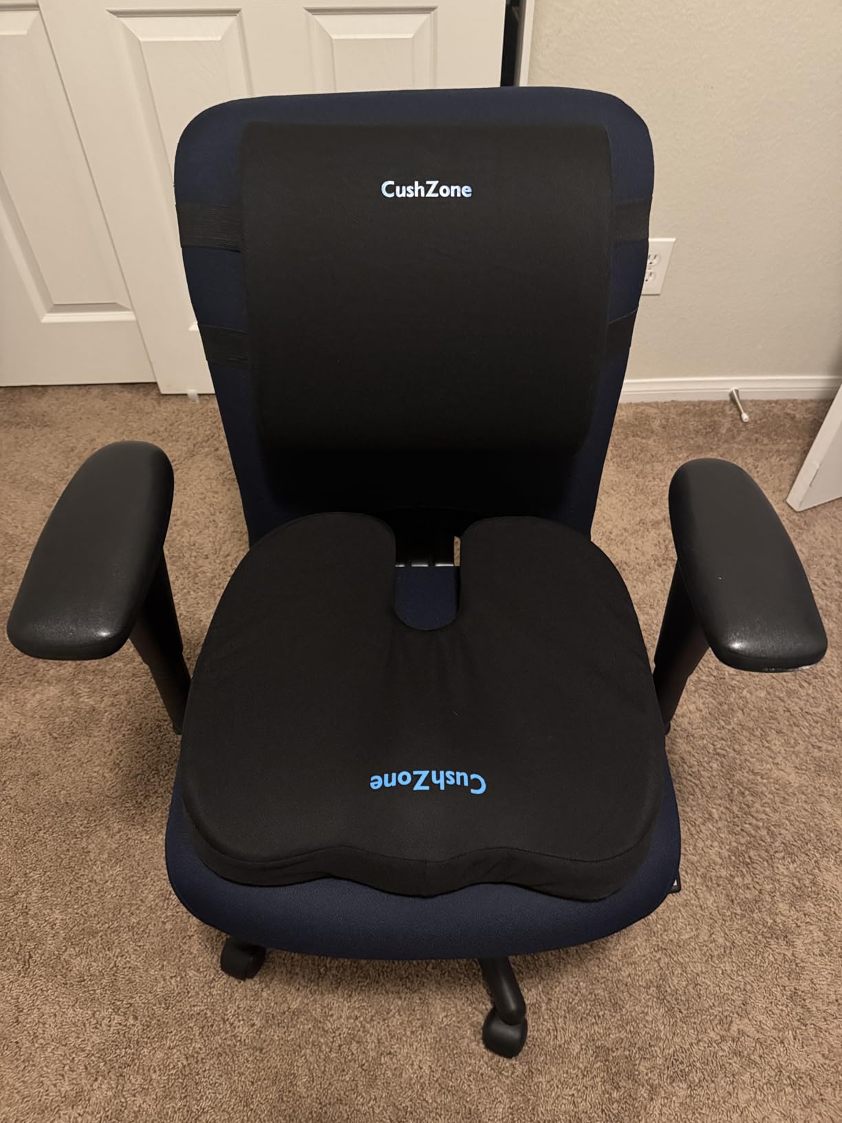 CushZone Ergonomic Seat Cushion & Lumbar Support Pillow - Memory Foam for Sciatica Pain Relief & Posture Correction, Non-Slip Chair Cushions for Office Chair/Car/Wheelchair/Travel (Black) customer photo 2