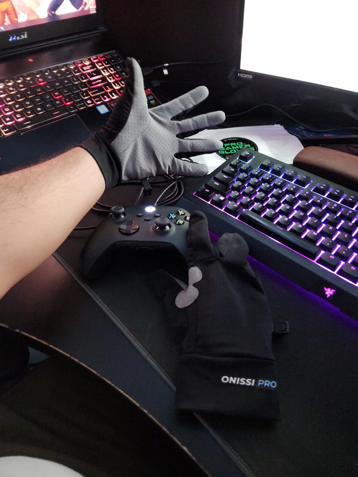 Pro Gaming Gloves for Sweaty Hands | Sim Racing Gloves | Full Finger Gamer Grip for PS4/ PS5/Xbox/PC/VR/Sim Racer customer photo 1
