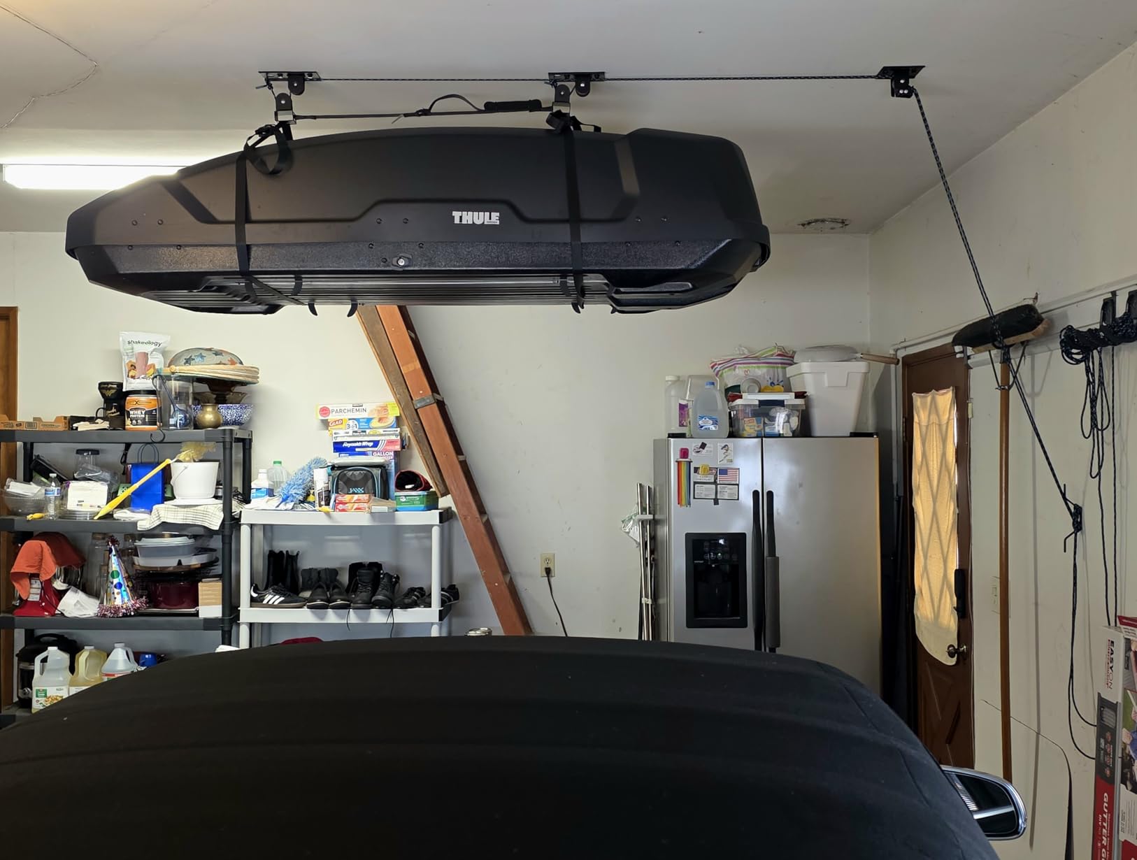 Teal Triangle Ceiling Storage Hoist for Cargo Box - Heavy Duty Garage Storage Lift - Garage Pulley Lift System Holds 150 lbs and Fits 8-10 ft Tall Garage Ceilings customer photo 2