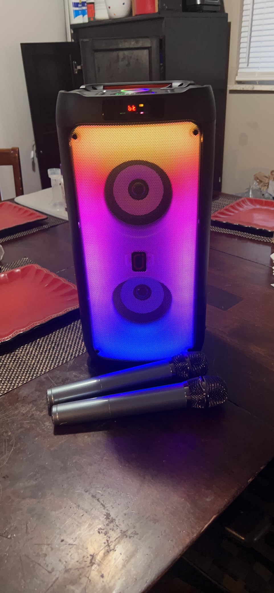 Karaoke Machine with 2 Wireless Microphones, Portable Bluetooth Speaker for Adults & Kids, Big Party PA System with Disco Lights for Gatherings, Stage Monitors, The Best Gifts for All customer photo 2