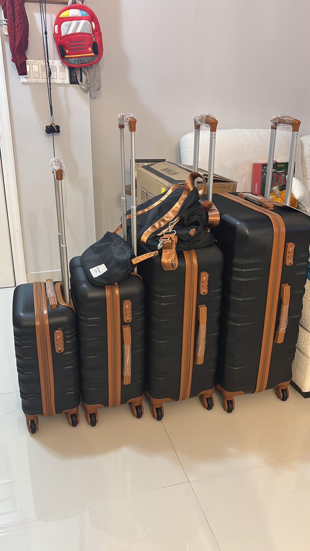 LONG VACATION 6 Piece Luggage Set Carry on Suitcase with ABS+PC hardshell, Spinner Wheels & YKK Zipper TSA Lock (BEIGE-BROWN, 6 piece set) customer photo 2