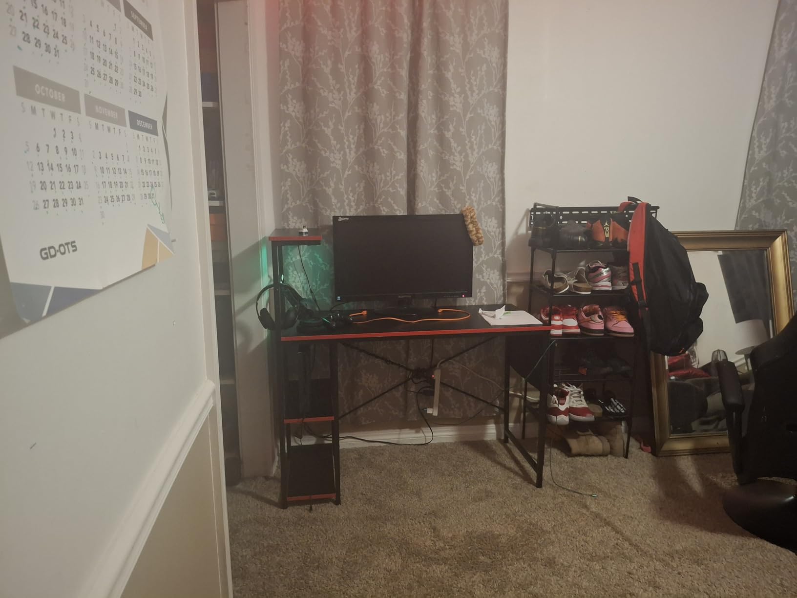 Bestier 61 Inch Gaming Desk with LED Lights, Reversible Shelves, Height Adjustable Shelf, Steel Frame, CARB P2 Class Board, Black 3D Carbon Fiber customer photo 2