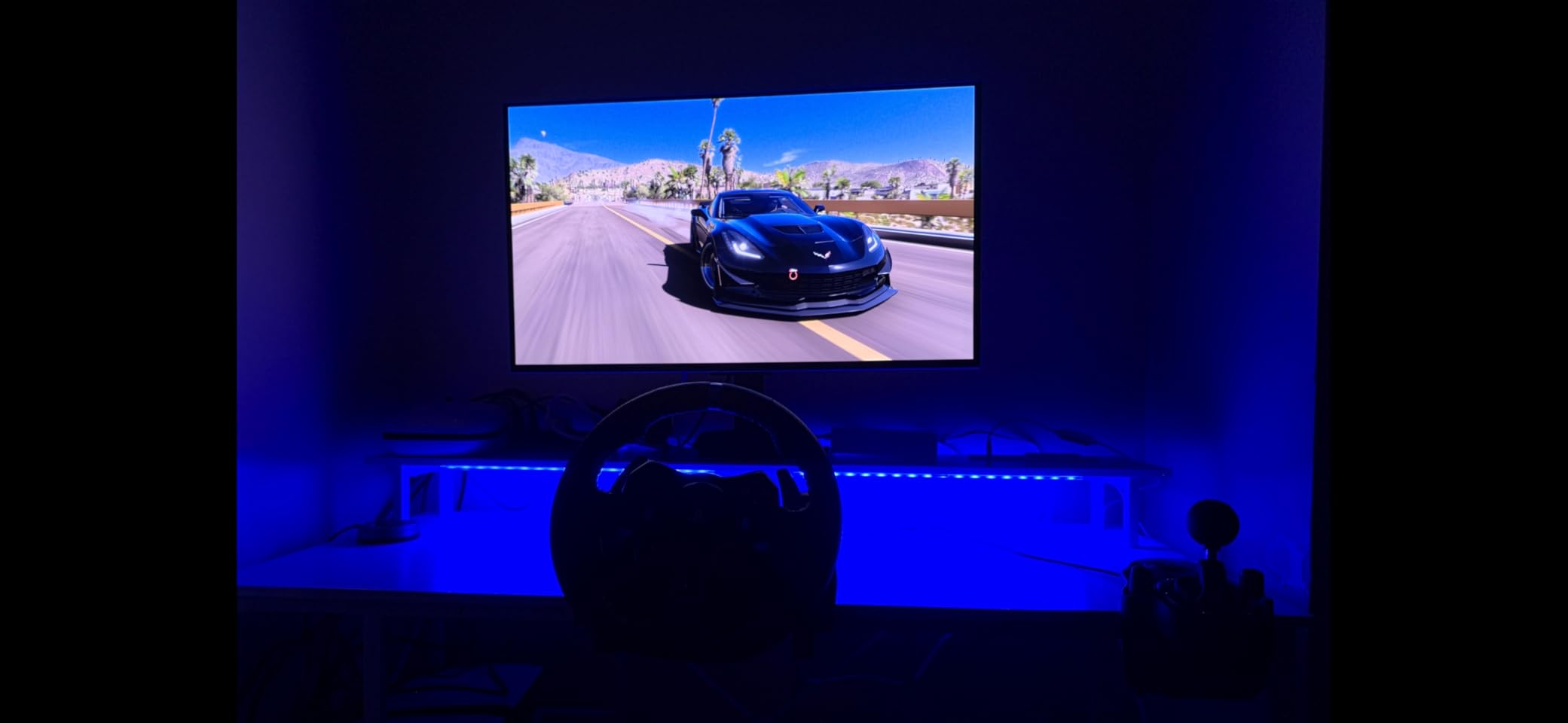 ODK 55 inch Gaming Desk with LED Lights & Power Outlets, Computer Desk with Monitor Stand & Storage Shelves, CPU Stand, Home Office Desk, Black customer photo 2