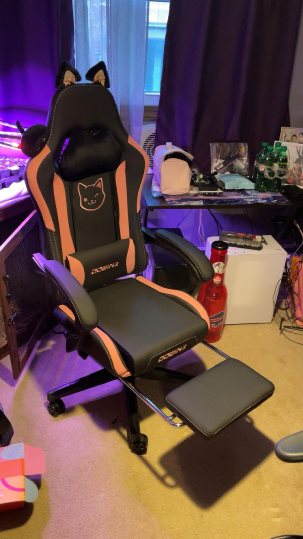 Dowinx Gaming Chair Cute with Cat Ears and Massage Lumbar Support, Ergonomic Computer Chair for Girl with Footrest and Headrest, Comfortable Reclining Game Chair 290lbs for Adult, Teen, Pink customer photo 1