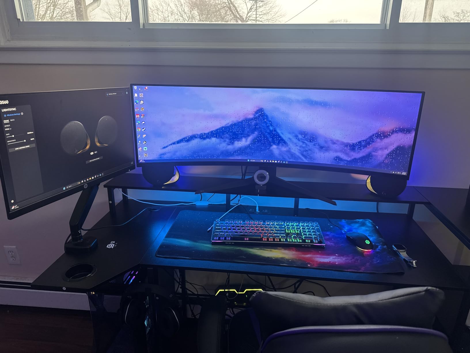 SEDETA Gaming Desk 70.8'' with LED Lights and Storage Shelves, Computer Desk with Monitor Stand, Power Outlets and Cup Holder, Large PC Gamer Desk, Gaming Table for Bedroom, Living Room, Black customer photo 1
