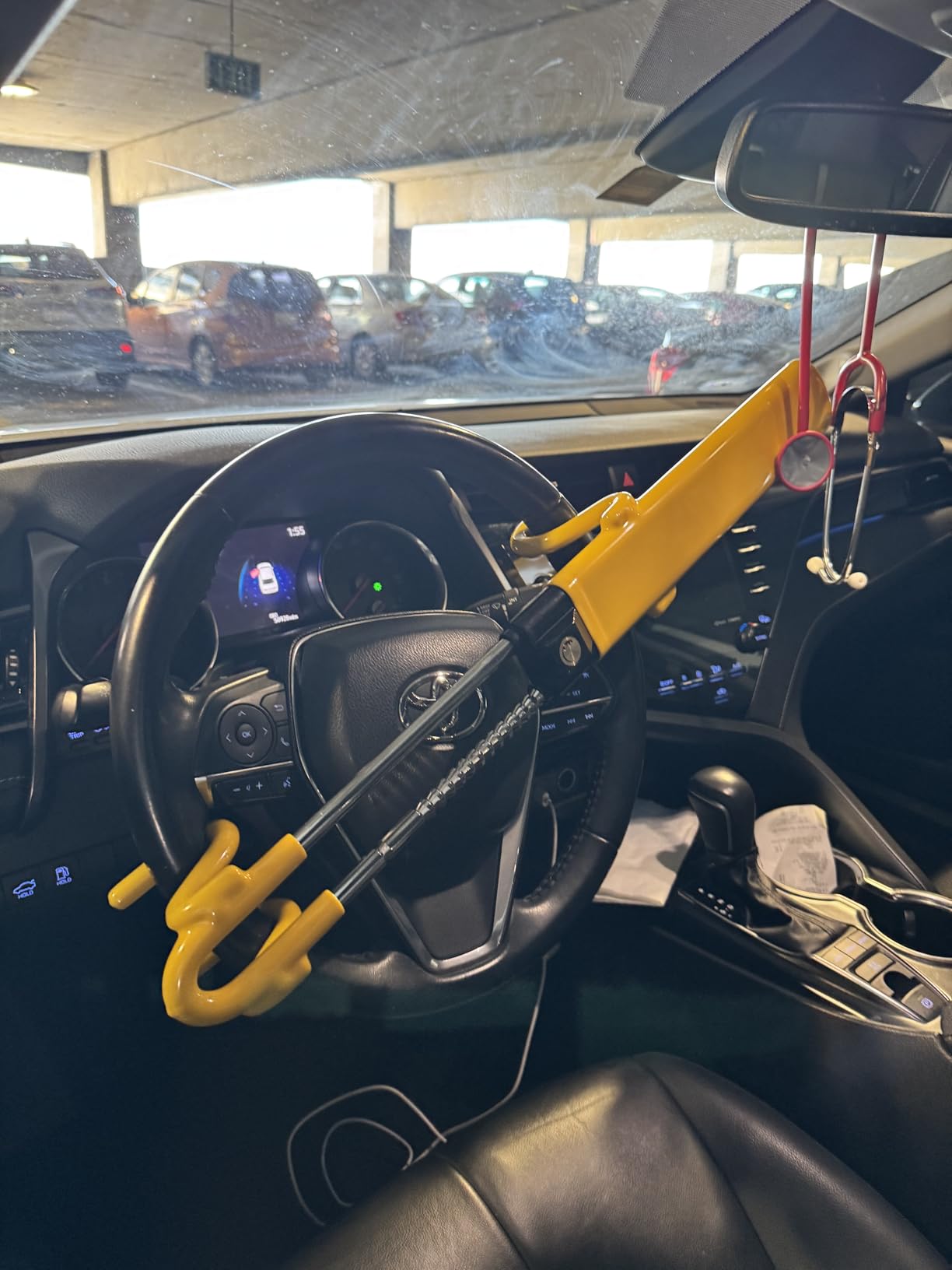 Tevlaphee Steering Wheel Lock Anti-Theft Car Device Heavy Duty Security Car Lock Antitheft Locking Devices Great Deterrent Adjustable Car Wheel Lock Anti Theft for Vehicle Truck with 3 Keys(Black) customer photo 1