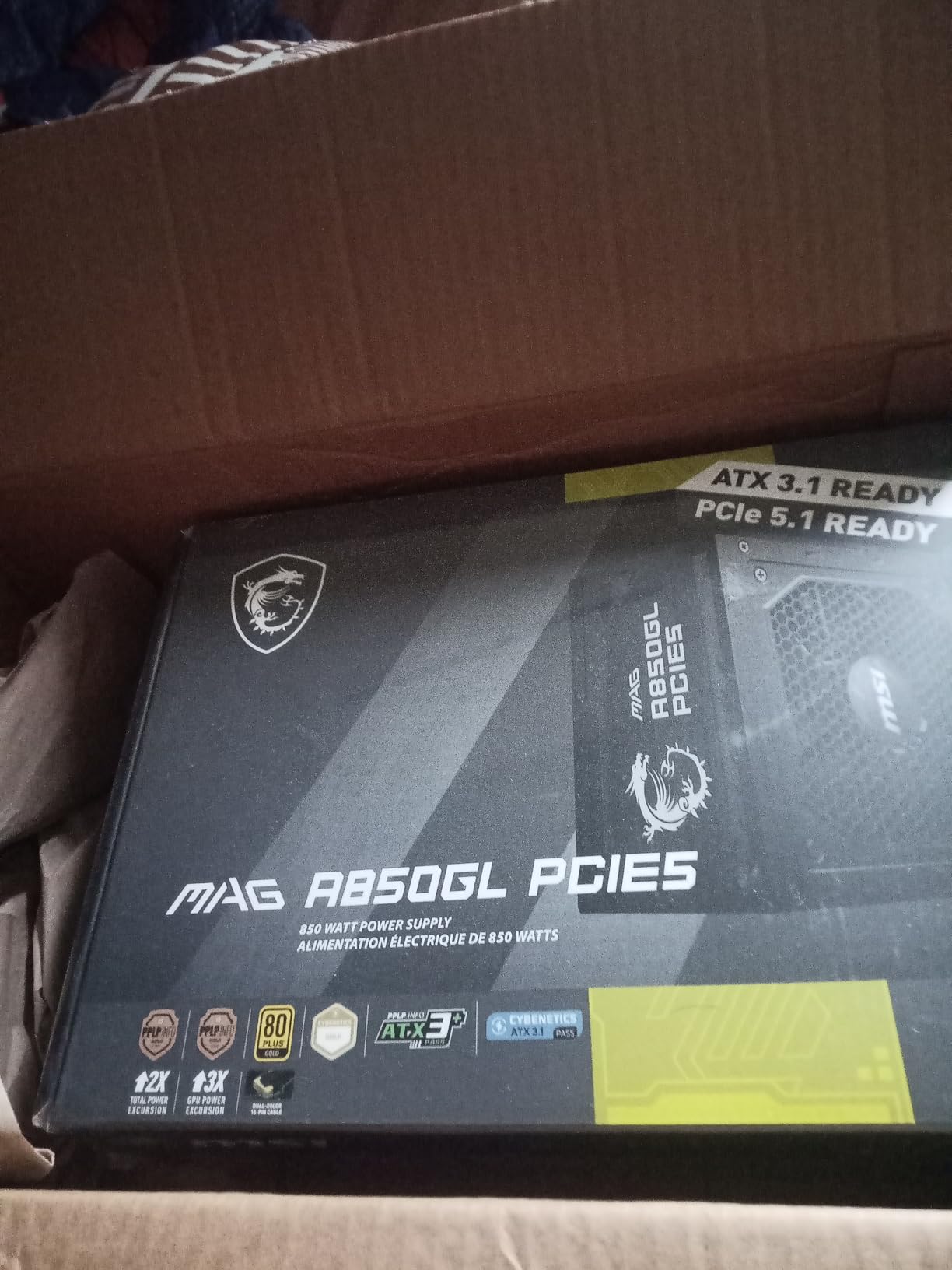 MSI MAG A750GL PCIE5, Fully Modular Compact Gaming 750W Power Supply, 80+ Gold, ATX 3.1 & PCIe 5.1 Ready, Native Dual-Color 12V-2x6 Cable, 10 Year Warranty customer photo 1