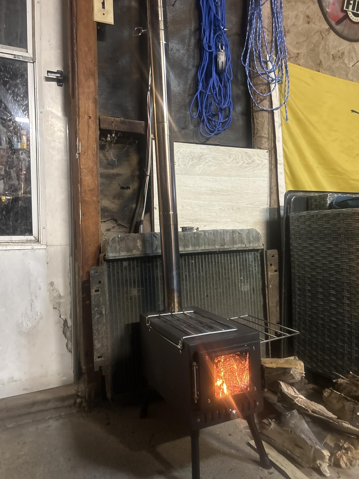 Huskfirm Wood Burning Stove, Tent Stove for Heating, Folding Portable Wood Stove for Tent, Cooking, Courtyard, Camping Stove include Chimney Pipes and Spark Arrestor, Black-LOGO customer photo 1