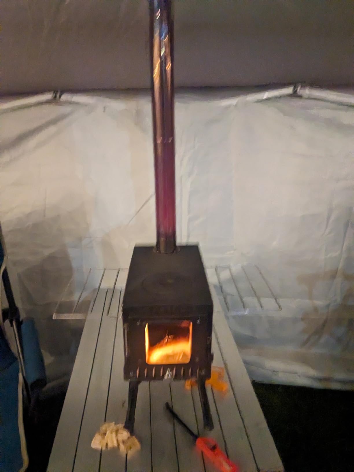 Huskfirm Wood Burning Stove, Tent Stove for Heating, Folding Portable Wood Stove for Tent, Cooking, Courtyard, Camping Stove include Chimney Pipes and Spark Arrestor, Black-LOGO customer photo 2