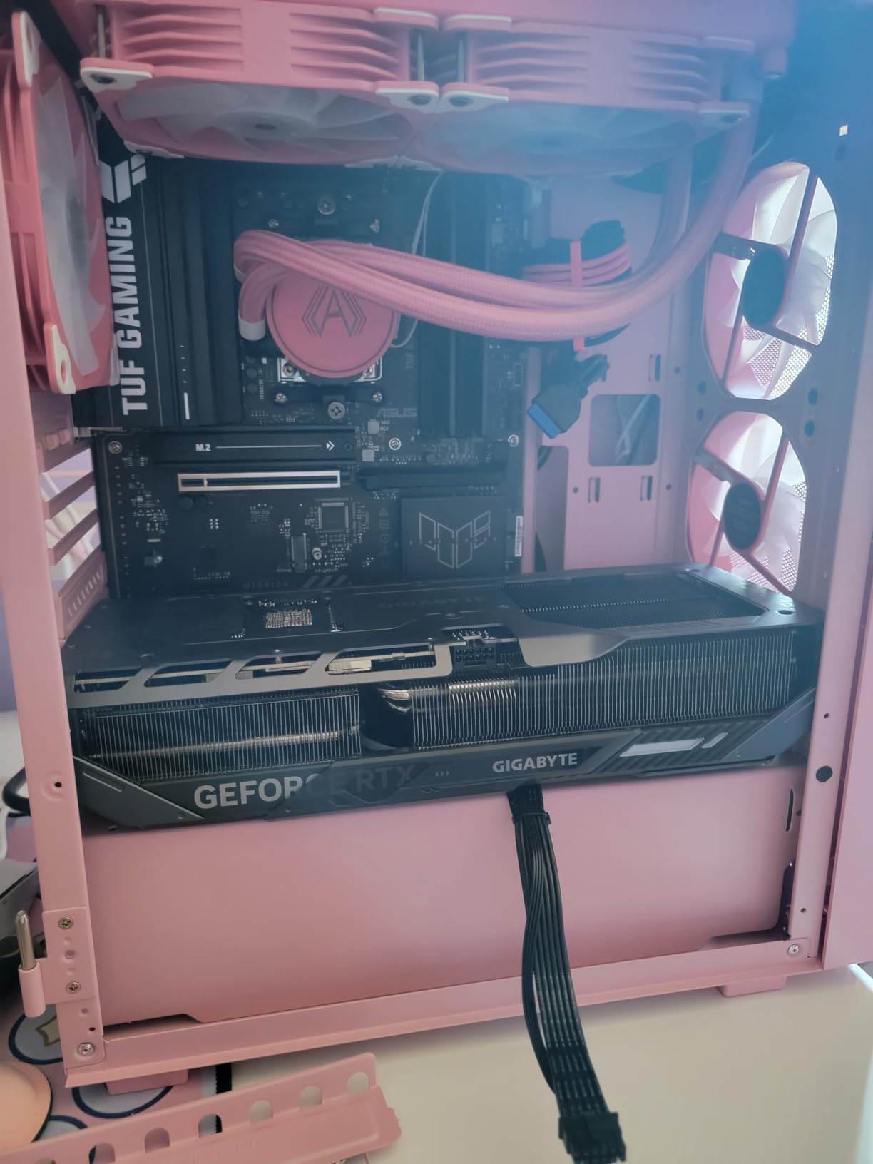 Vetroo AL800 Mid Tower ATX PC Computer Case - Door Opening Design Tempered Glass, Adjustable LED Strip, Pre-Installed ARGB & PWM FDB Fan in Rear, Support for 50 Series GPUs - Pink customer photo 2
