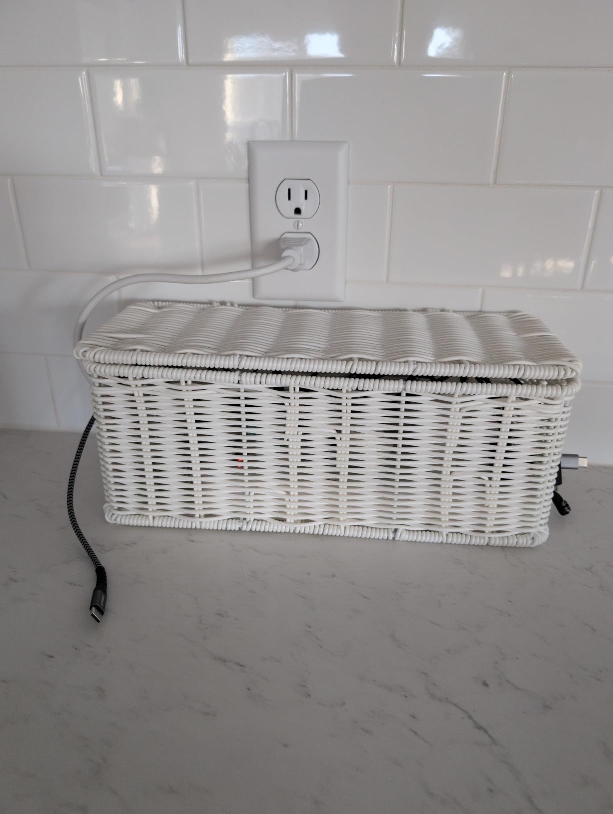 Cable Management Box, Handmade Rattan Cable Organizer with 2 Open Slots, Cord Hider for Power Strip, Router & USB Hub, Registered U.S. Design Patent (D1,112,102), 13