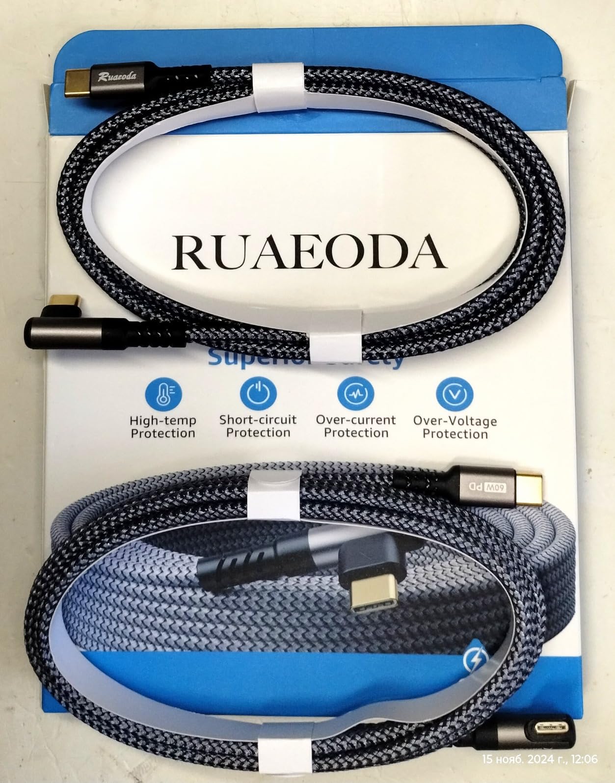 USB C to USB C Cable for CarPlay (6ft, 2Pack), 60W Fast Charging Right Angle Type C Charger Cord, Case Friendly Braided USBC Cable Compatible with iPhone 15/16 Pro Max, Samsung S24, iPad customer photo 2