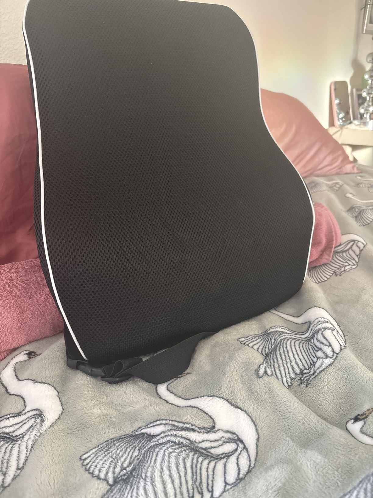 QUTOOL Lumbar Support Pillow for Car, Truck Accessories Travel Essentials, Memory Foam Back Cushion for Driving Seat, Back Pain Relief,Washable Cover, Lower Back Support Fits Most Cars(Black) customer photo 1