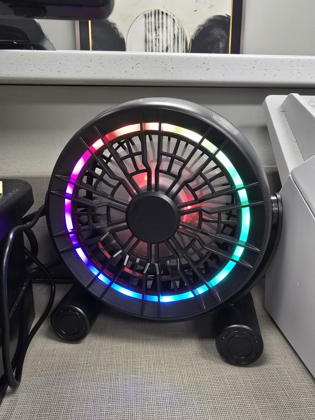 USB RGB Desk Fan - 3 Speeds Quiet Portable Table Fan, 8 Color LED Lights, 360° Rotation, Small Fan for Home Office Desktop Bedroom customer photo 1