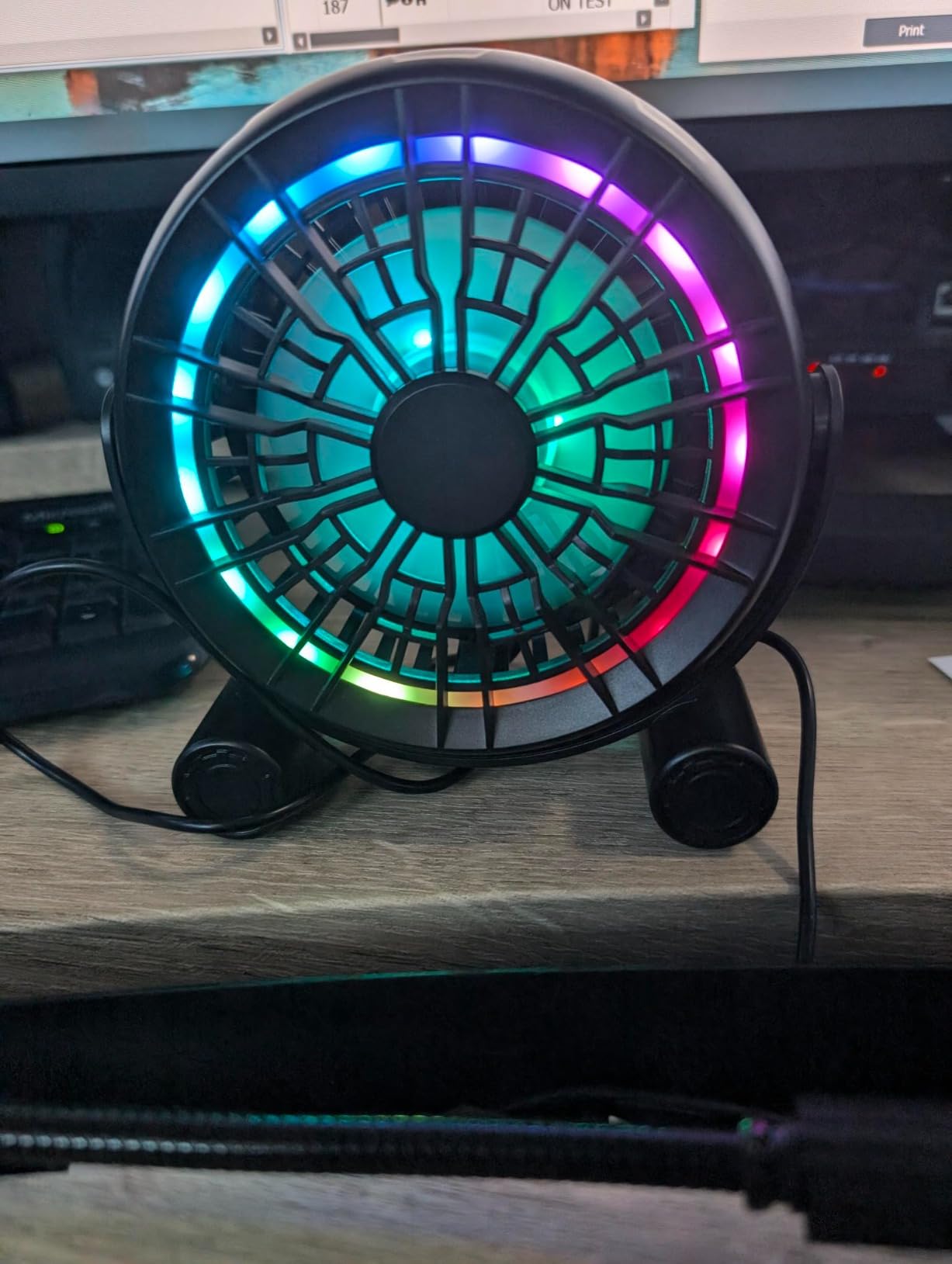 USB RGB Desk Fan - 3 Speeds Quiet Portable Table Fan, 8 Color LED Lights, 360° Rotation, Small Fan for Home Office Desktop Bedroom customer photo 2