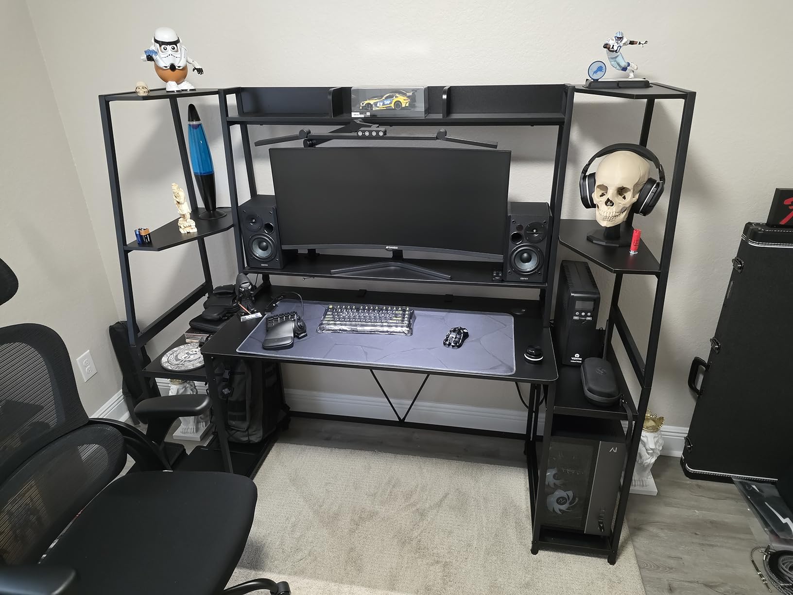 SEDETA Gaming Desk 65.7'' with LED Lights, Hutch and Storage Shelves, Computer Desk with Monitor Stand, Large PC Gamer Desk Workstation, Ergonomic Gaming Table for Bedroom, Living Room, Black customer photo 2