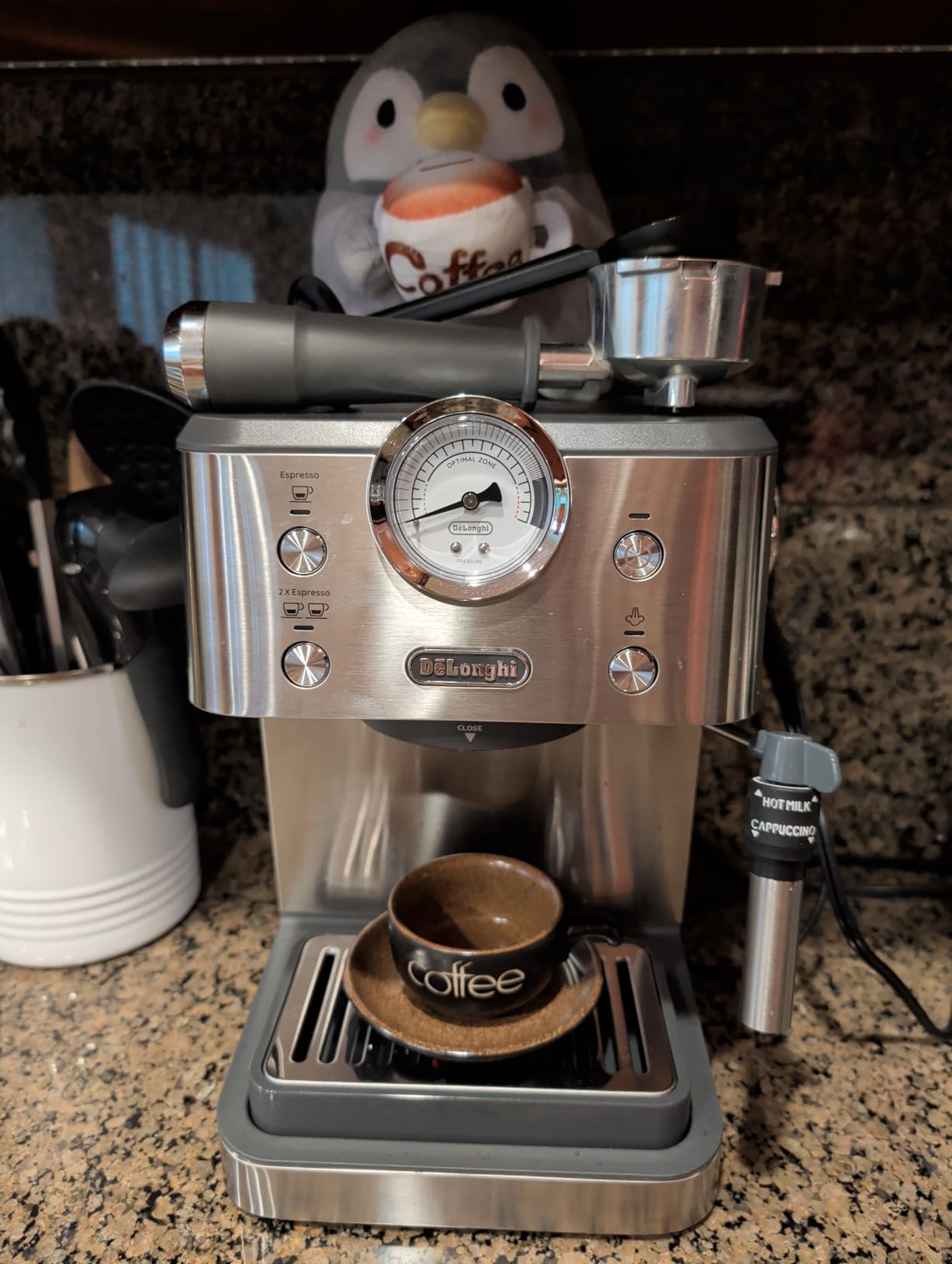 De'Longhi Dedica Maestro Plus Espresso Machine, Automatic Steam Wand, 3 Coffee Temp & Milk Foam Settings, 54oz Removable Tank, Easy-to-Clean Dishwasher-Safe Parts, Compact Stainless Steel Design customer photo 2