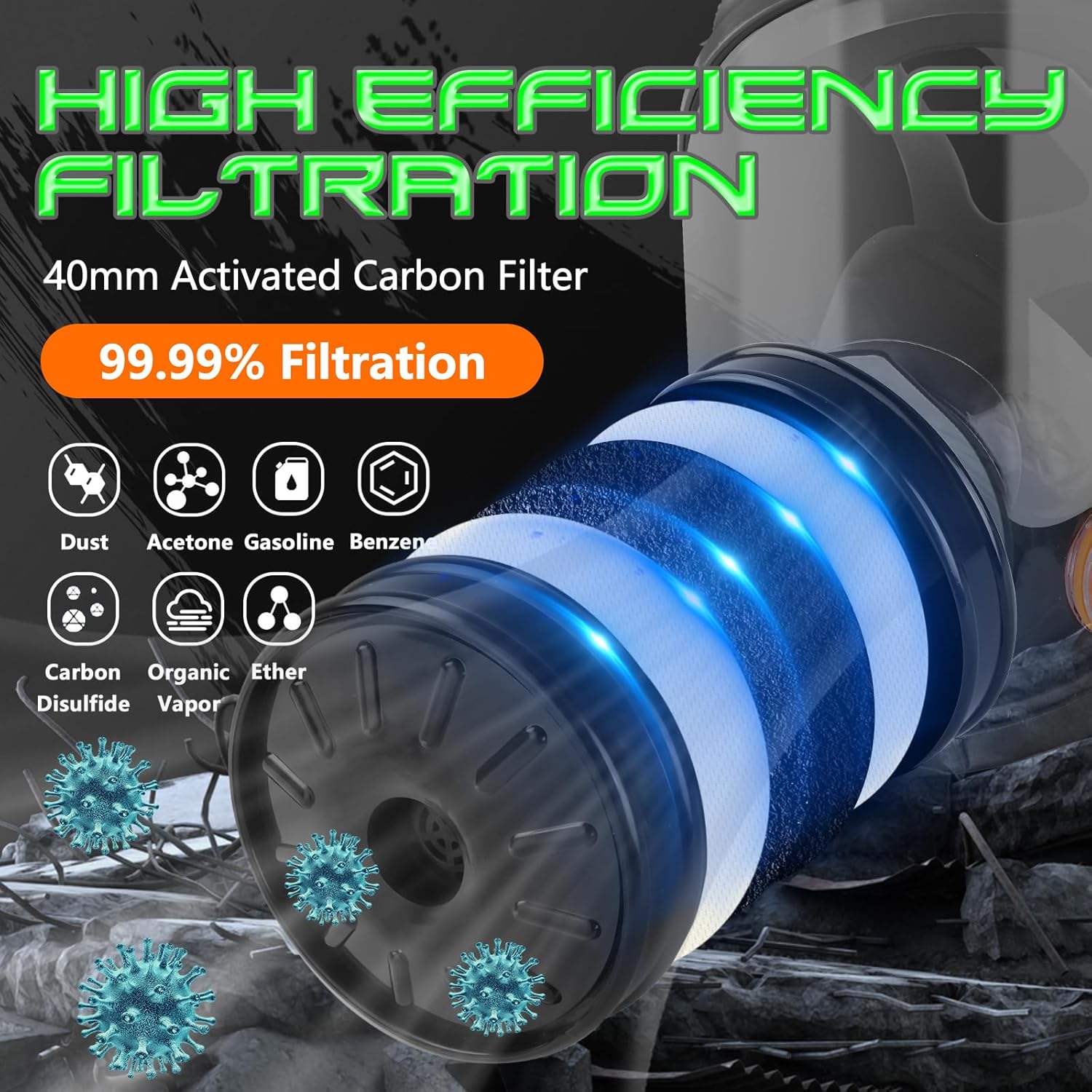 HANUU Gas Masks Survival Nuclear and Chemical, Gas Mask with 40mm Activated Carbon Filter and P-A-1 Filters, Tactical Full Face Respirator Mask for Vapor Chemicals Spray Paint Resin Dust (2 Pack) customer photo 2