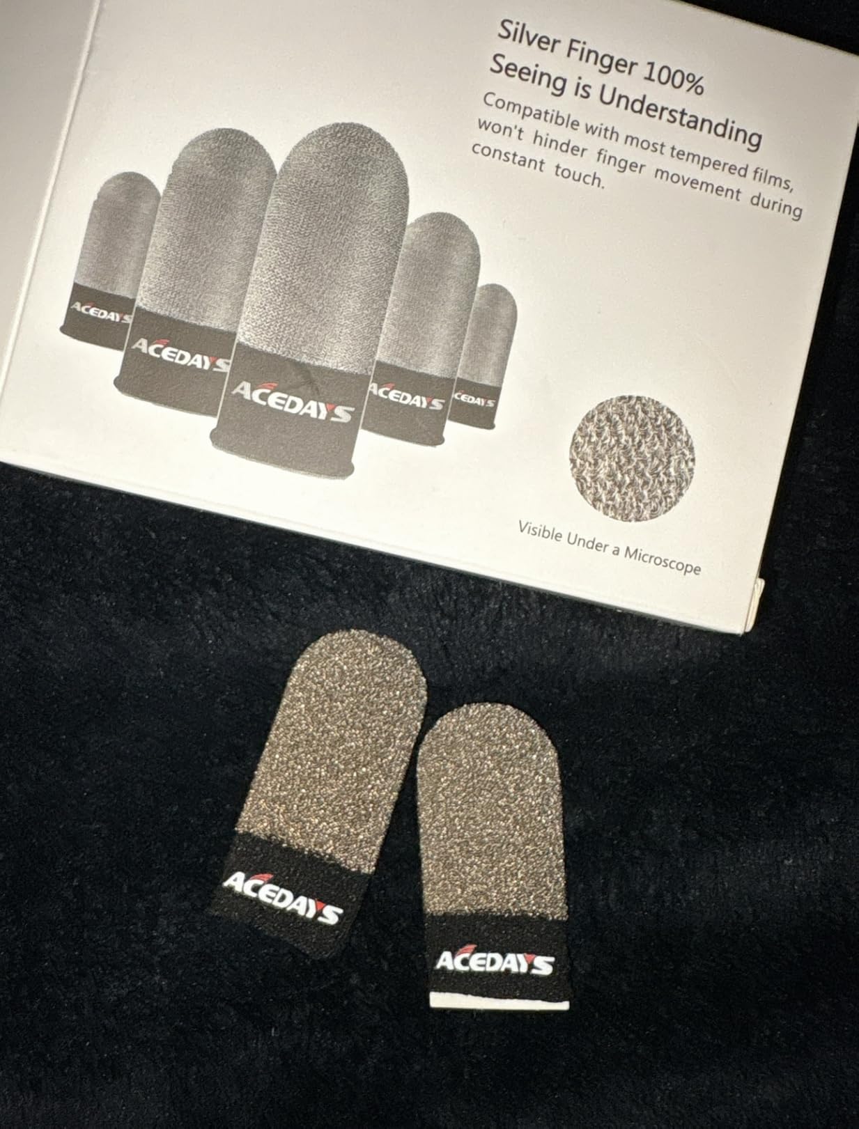 Gaming Finger Sleeves,100% Visible Silver Fibers,Just Right Pressure/Breathable/Sweatproof,Gaming Gloves for PUBG Mobile/Knives Out/Call of Duty Mobile(10pcs) M customer photo 1