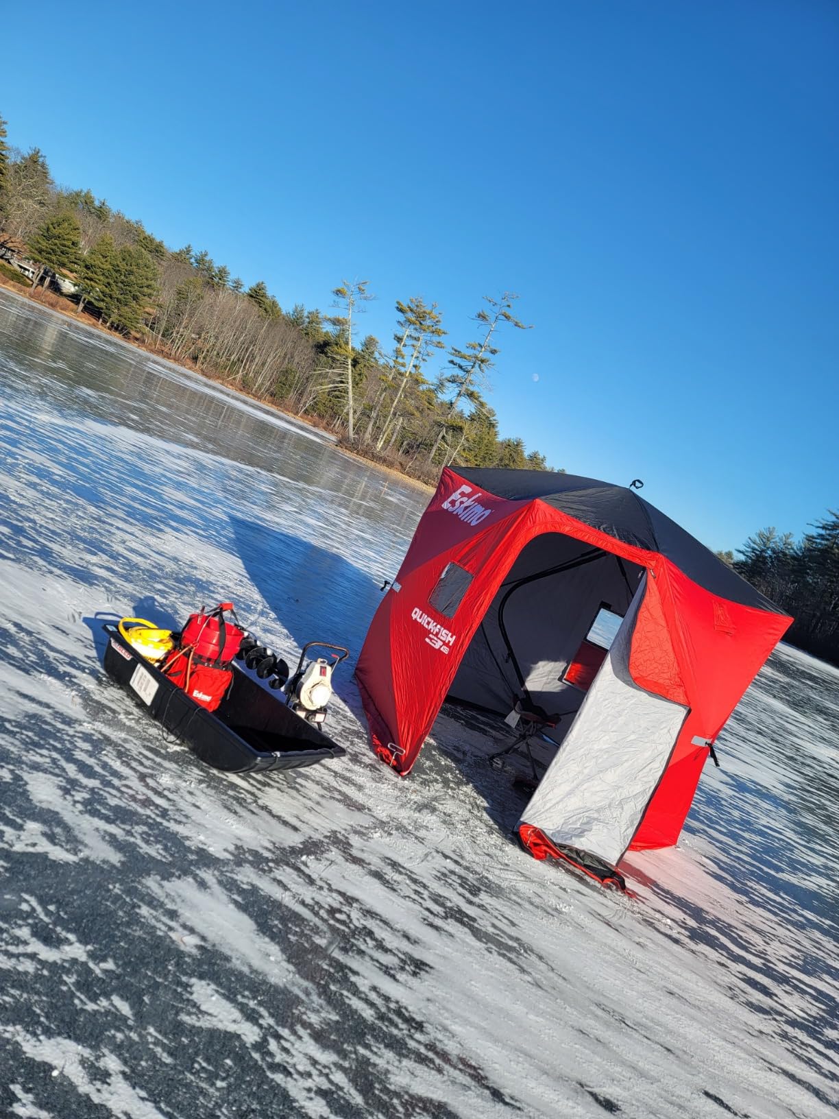 Eskimo QuickFish™ 3HD, Pop-Up Portable Shelter, No-Trip Door, Red/Black, Fully Insulated, Deluxe Ice Anchors, Three Person, Ice Fishing Shelter, 46075 customer photo 2