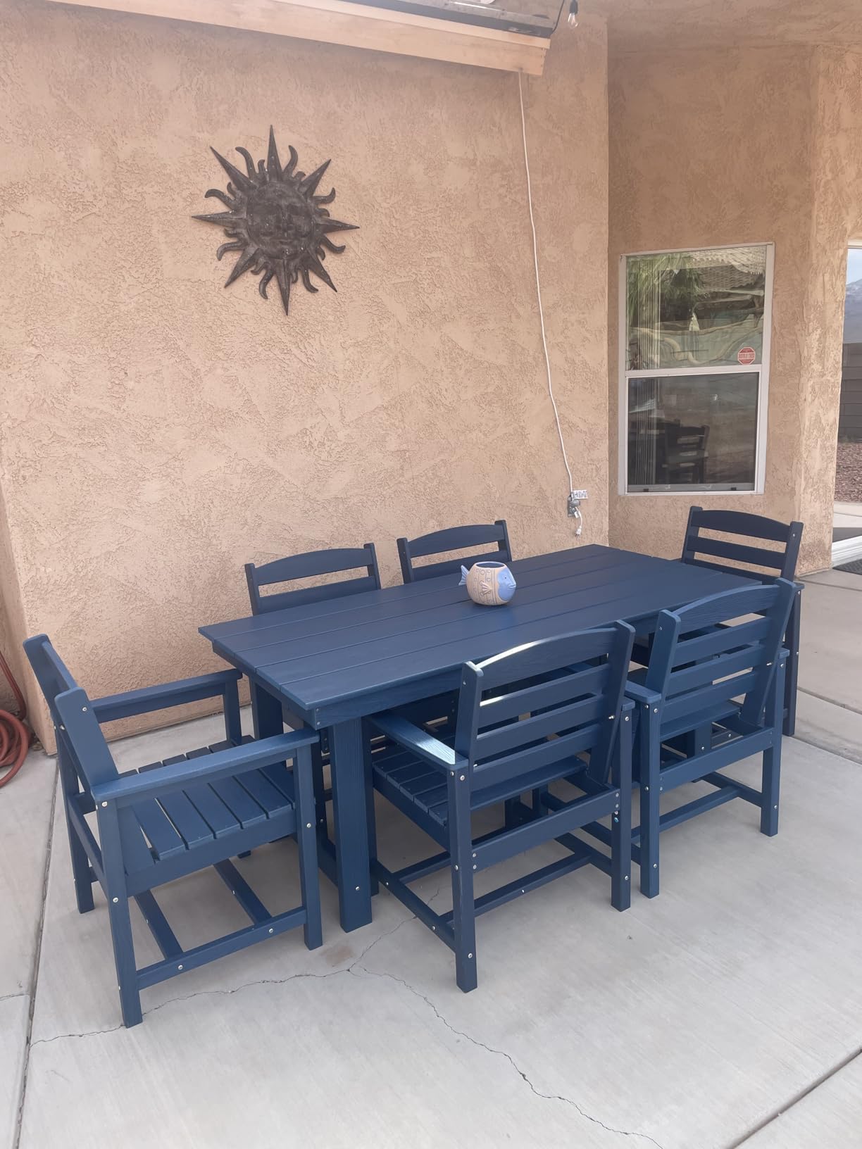 SERWALL Outdoor HDPE Dining Table Set, 7-Piece Outdoor Dining Table Sets with Umbrella Hole Cut-Out Table and 6 Chairs, Gray customer photo 1