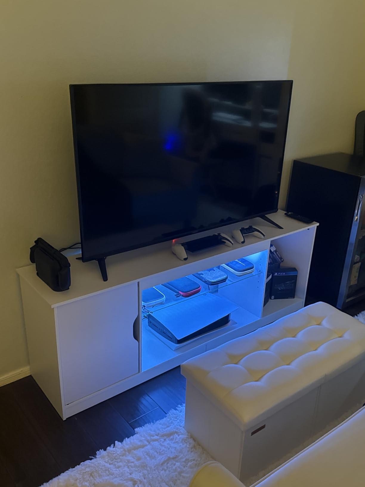 Bestier TV Stand with Power Outlets for Bedroom, Gaming TV Stand for 65inch TV, Black Entertainment Center for PS5, TV Console with Adjustable Glass Shelves for Living Room, Black customer photo 1
