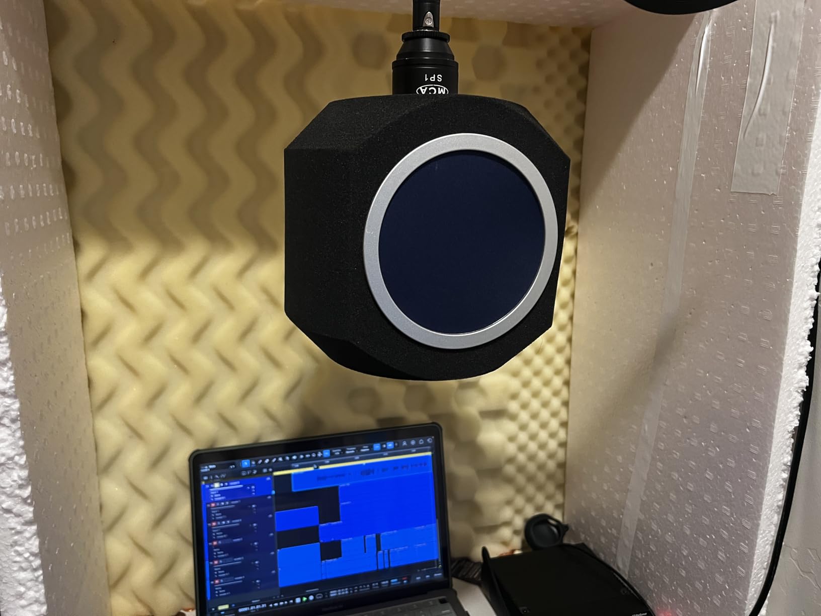 Mic Isolation Shield & Dual Pop Filter, Portable Foam Acoustic Noise Reduction Wind Shield with Adjustable Phone Holder for Streaming, Podcast & Vocal Recording, Compatible with Most Mics customer photo 1