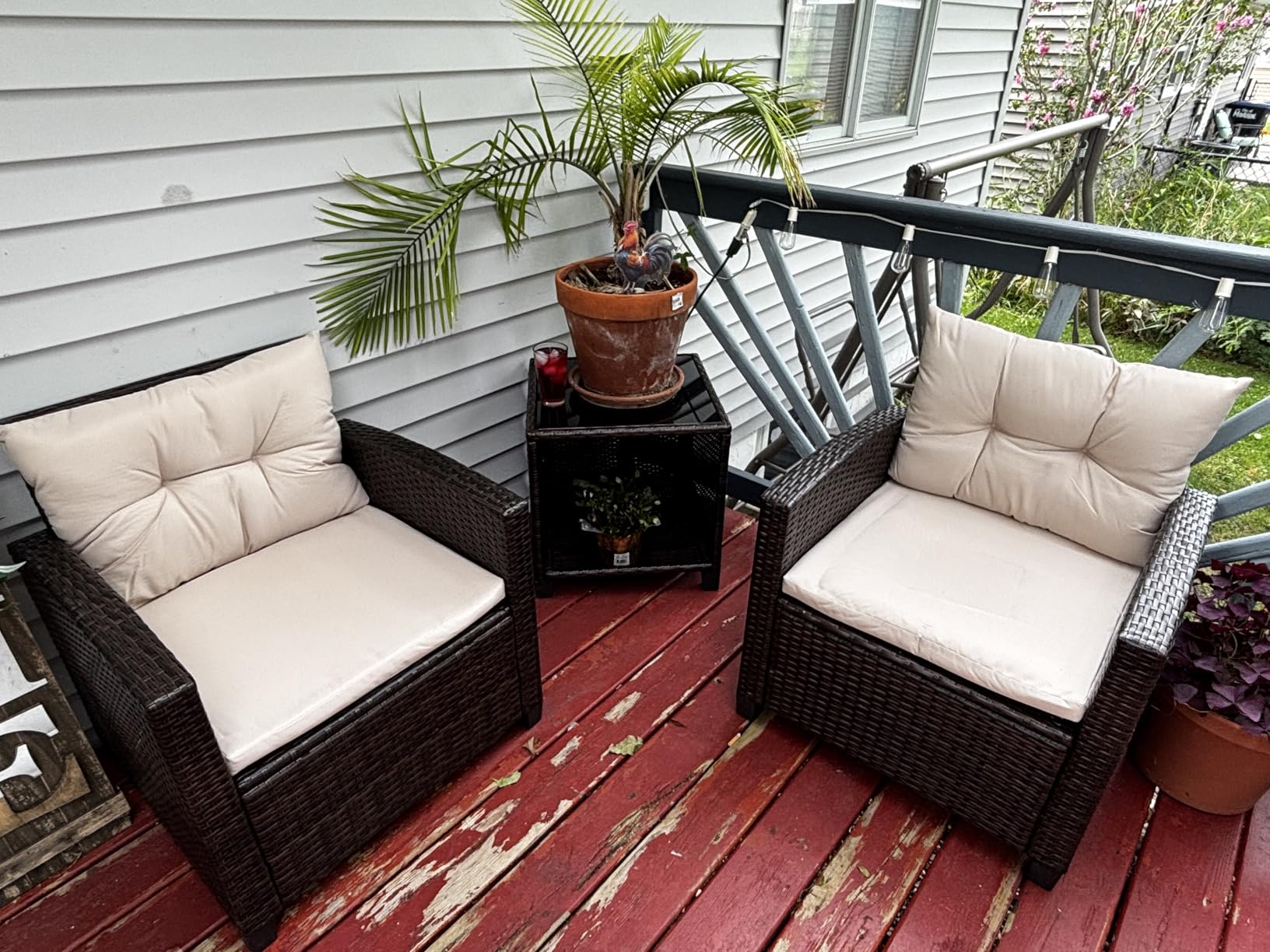 Devoko 3 Pieces Patio Furniture Set, PE Rattan Wicker Patio Set with Two Outdoor Chairs and Table, Upgraded Patio Chairs and Table for Porch, Garden Poolside Balcony customer photo 1
