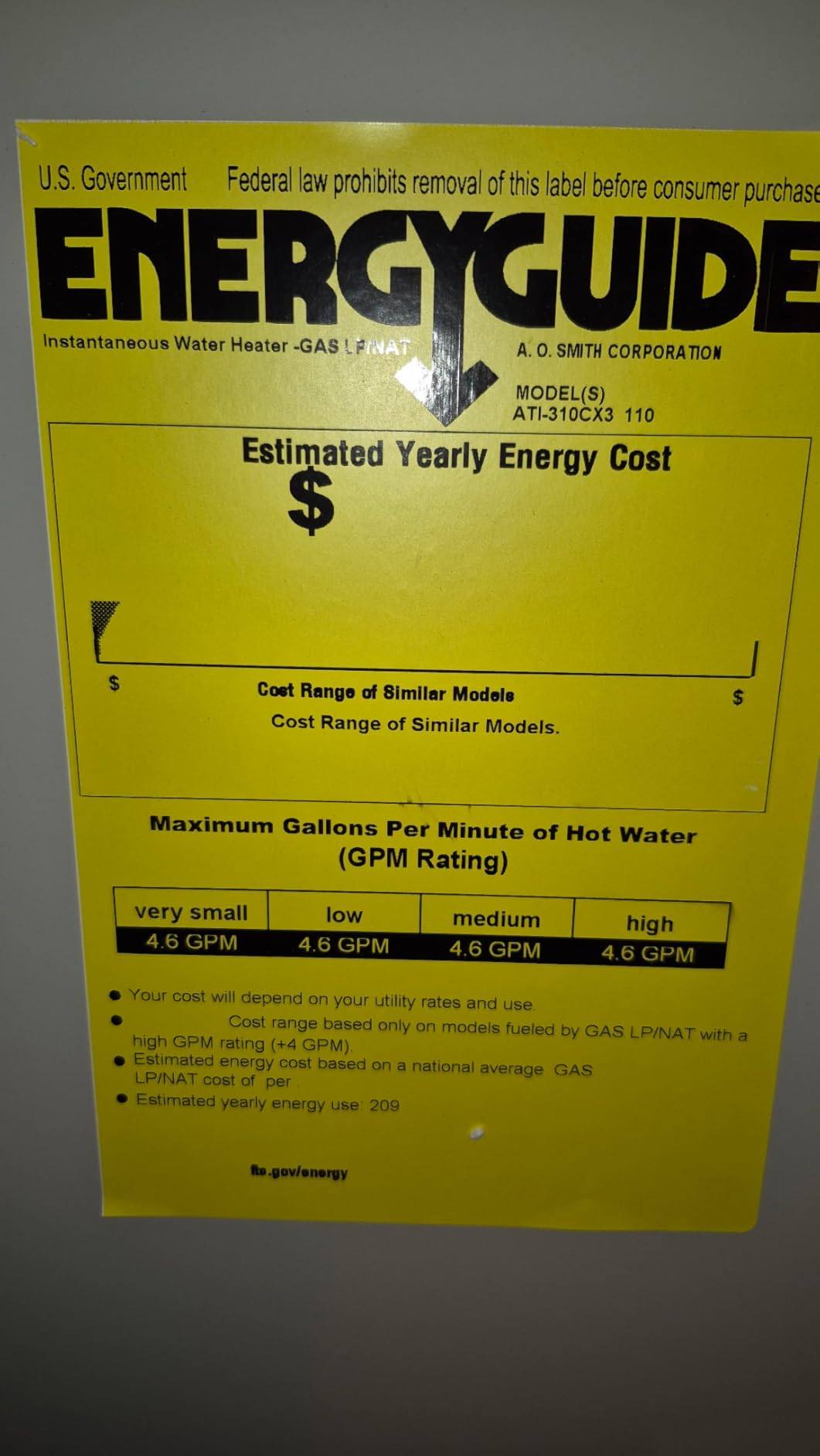 Tankless Water Heater Gas - On Demand Hot Water - Indoor - 8 GPM - Non-Condensing Natural Gas with X3 Scale Prevention Technology - 190,000 BTU ProLine XE Concentric Vent - ATI-310CX3 customer photo 1