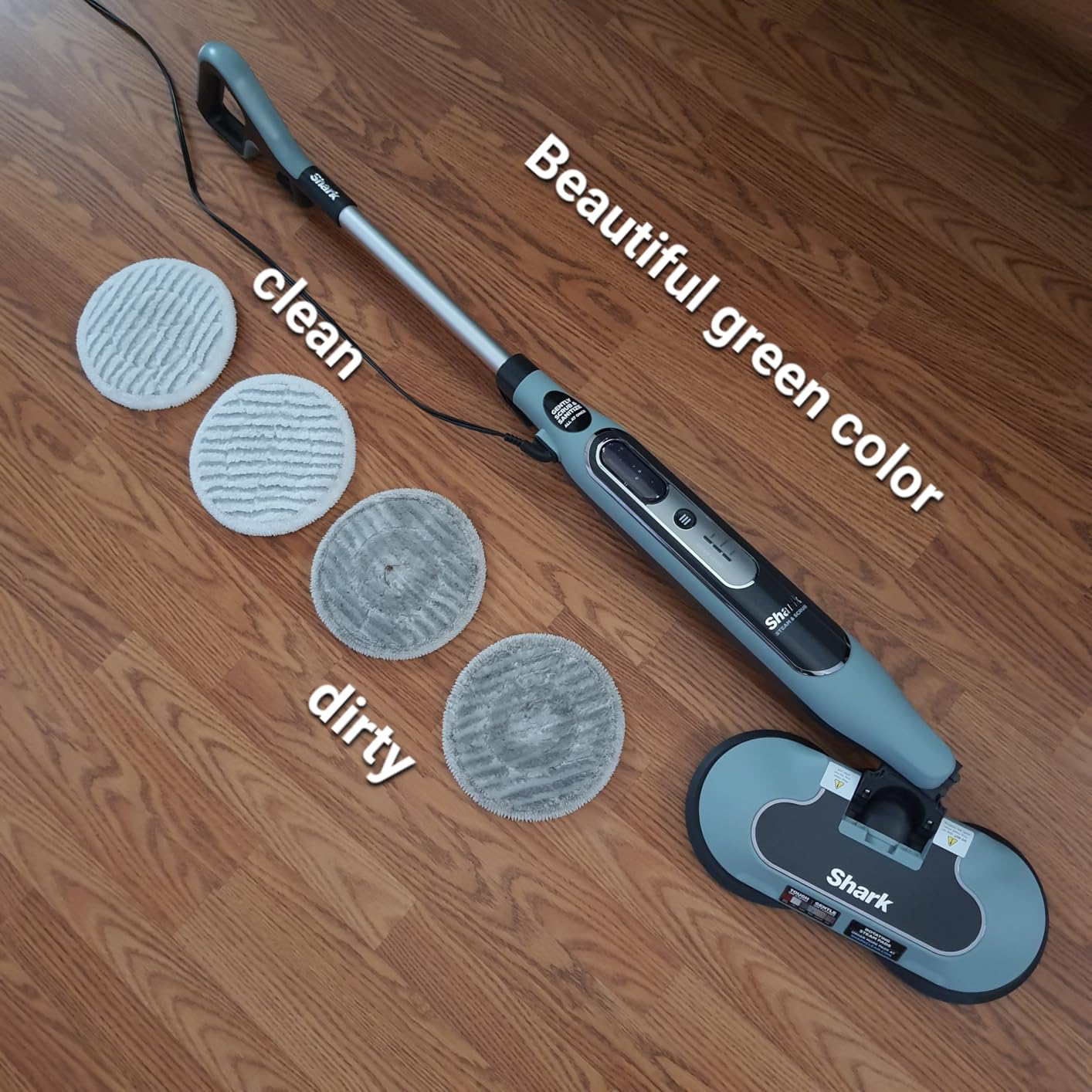 Shark Steam & Scrub Steam Mop, All-in-One Scrubbing and Sanitizing Hard Floor Cleaner, LED Headlights, 4 Dirt Grip Soft Scrub Pads Included, XL Water Tank, Swivel Steering, Hawaiian Grey, S8001 customer photo 2