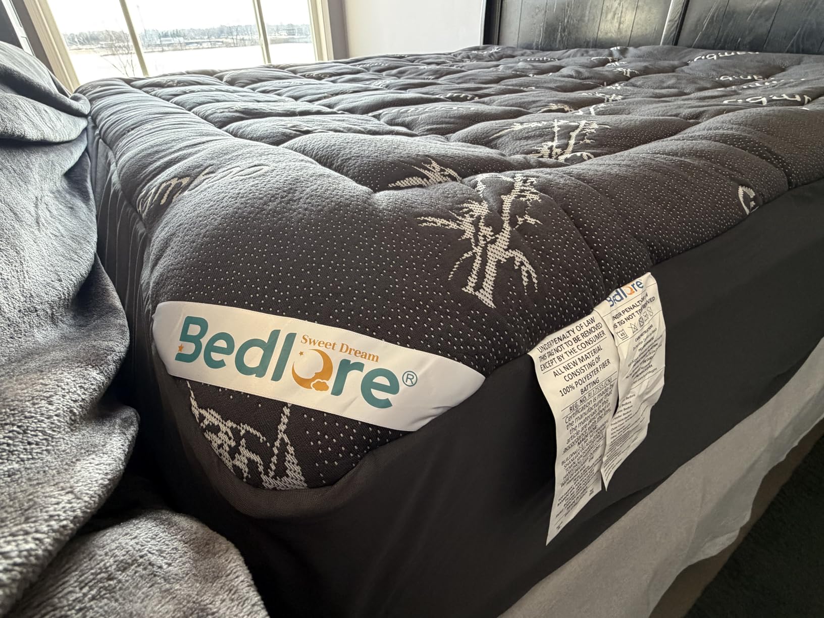 BEDLORE Queen Mattress Topper Viscose Derived from Bamboo, Thick Pillow Top Mattress Pad with Stretchable Pockets for 6-18 inches Mattress, Soft Mattress Topper for Back Pain Relief(Dark Gray) customer photo 1