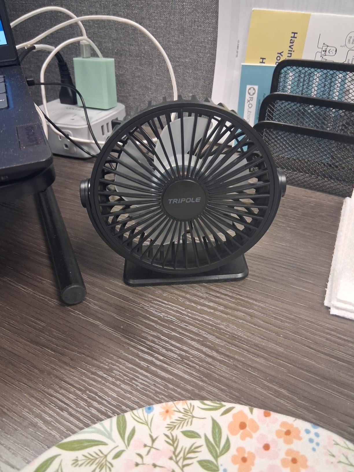 TriPole Desk Fan USB Powered Small Portable Fan, 3 Speeds Adjustable Strong Breeze Mini Personal Fans, 360° Rotation Quiet Plug In USB Fans for Desktop Bedroom Office Table Travel, Black, 4.9ft Cable customer photo 1