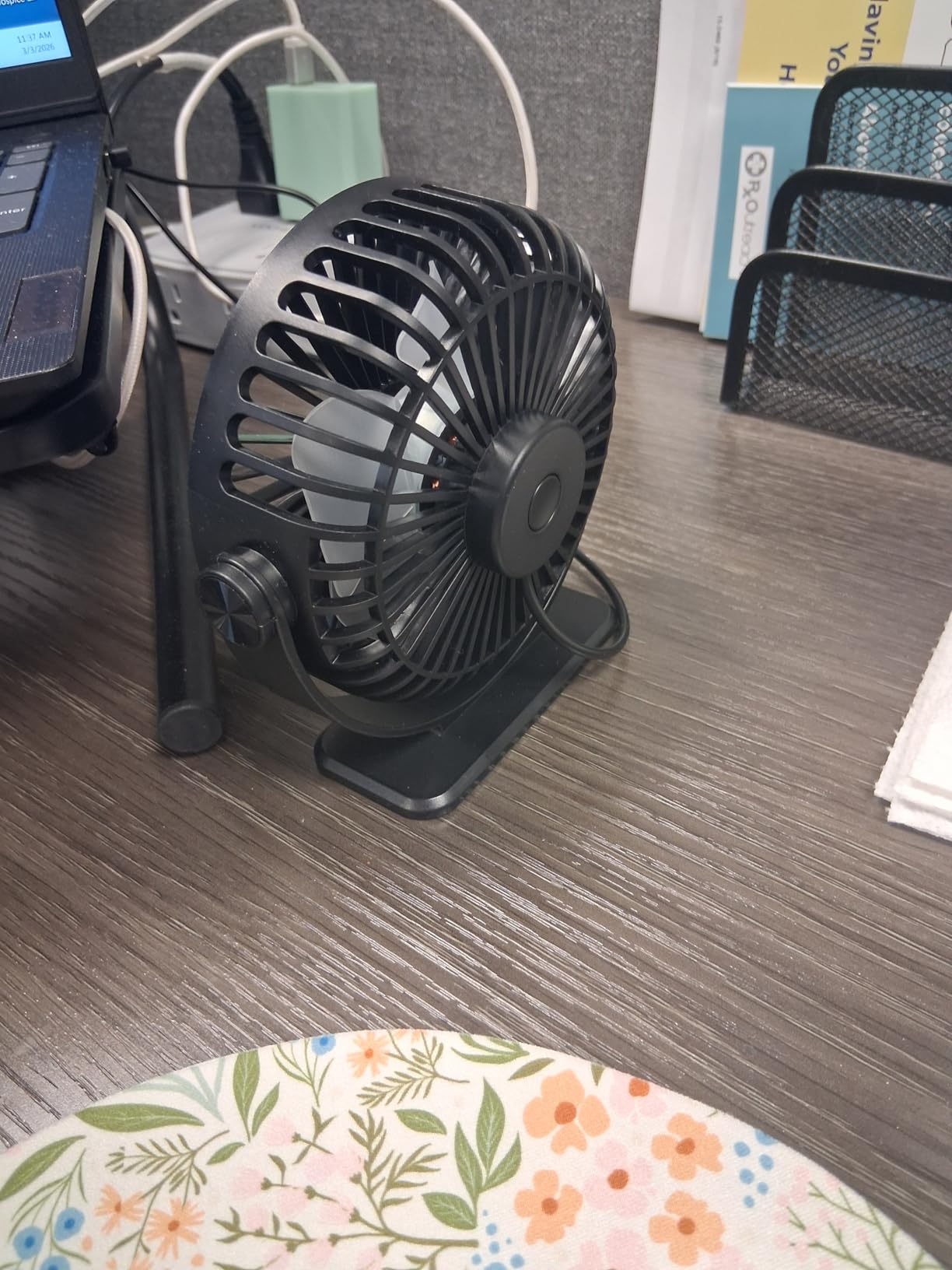 TriPole Desk Fan USB Powered Small Portable Fan, 3 Speeds Adjustable Strong Breeze Mini Personal Fans, 360° Rotation Quiet Plug In USB Fans for Desktop Bedroom Office Table Travel, Black, 4.9ft Cable customer photo 2