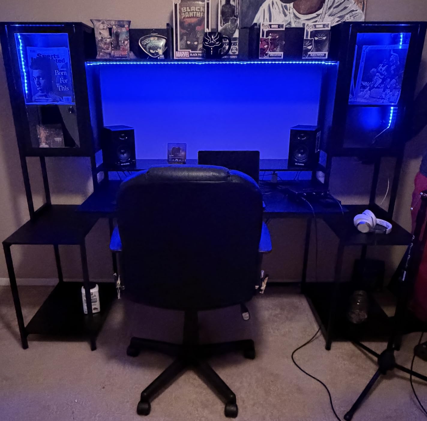 SEDETA Gaming Desk 74.8'' with LED Lights, Hutch and Storage Shelves, Computer Desk with Monitor Stand, Large PC Gamer Desk Workstation, Ergonomic Gaming Table for Bedroom, Living Room, Black customer photo 1