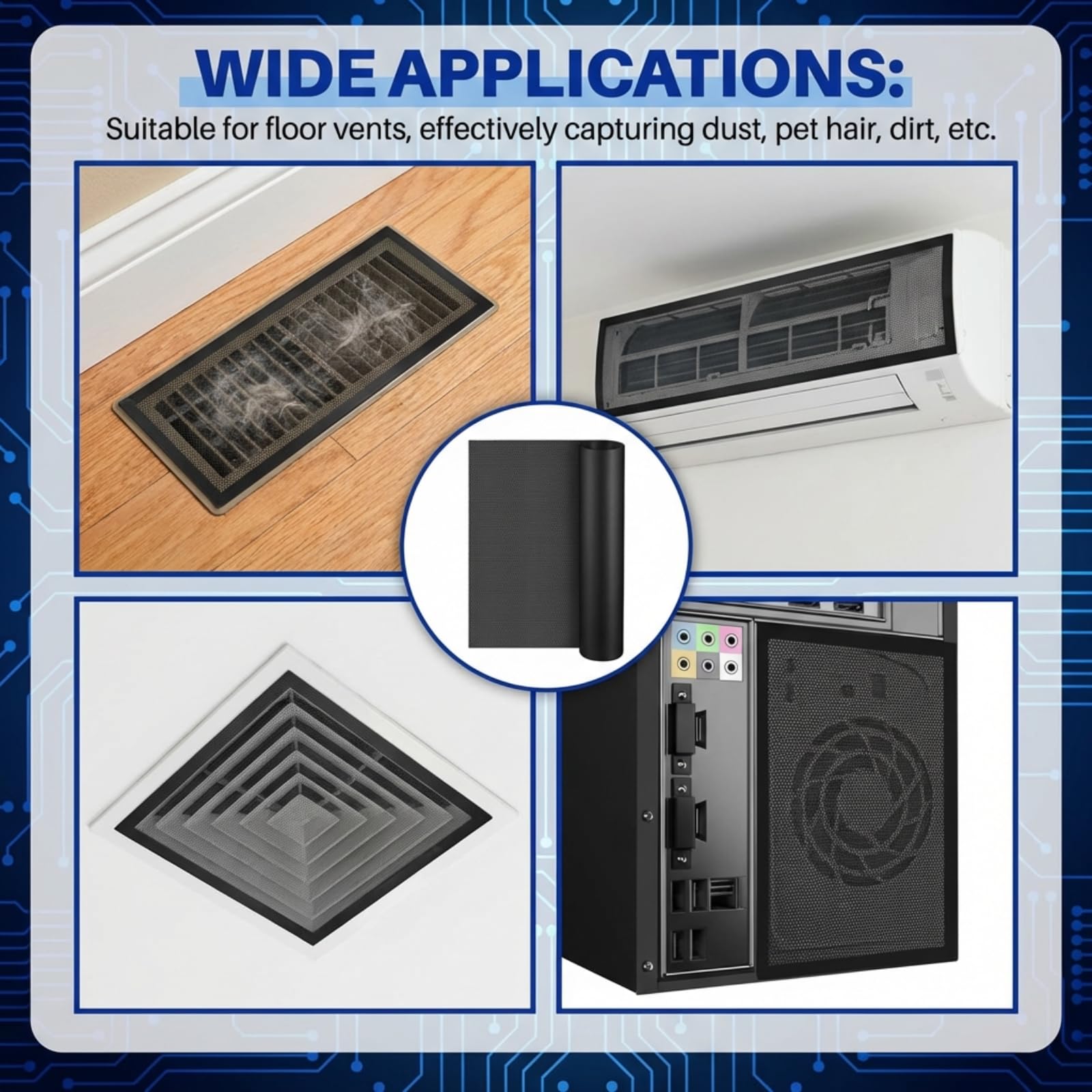 Woanger 1 Pcs 1000 x 300 mm DIY PC Case Dust Filter PC Fan Mesh Filter Floor Vent Cover PVC Dustproof Cover with Magnetic Strip for Computer Chassis Speaker and More, 0.03 Inch Hole, Black customer photo 1