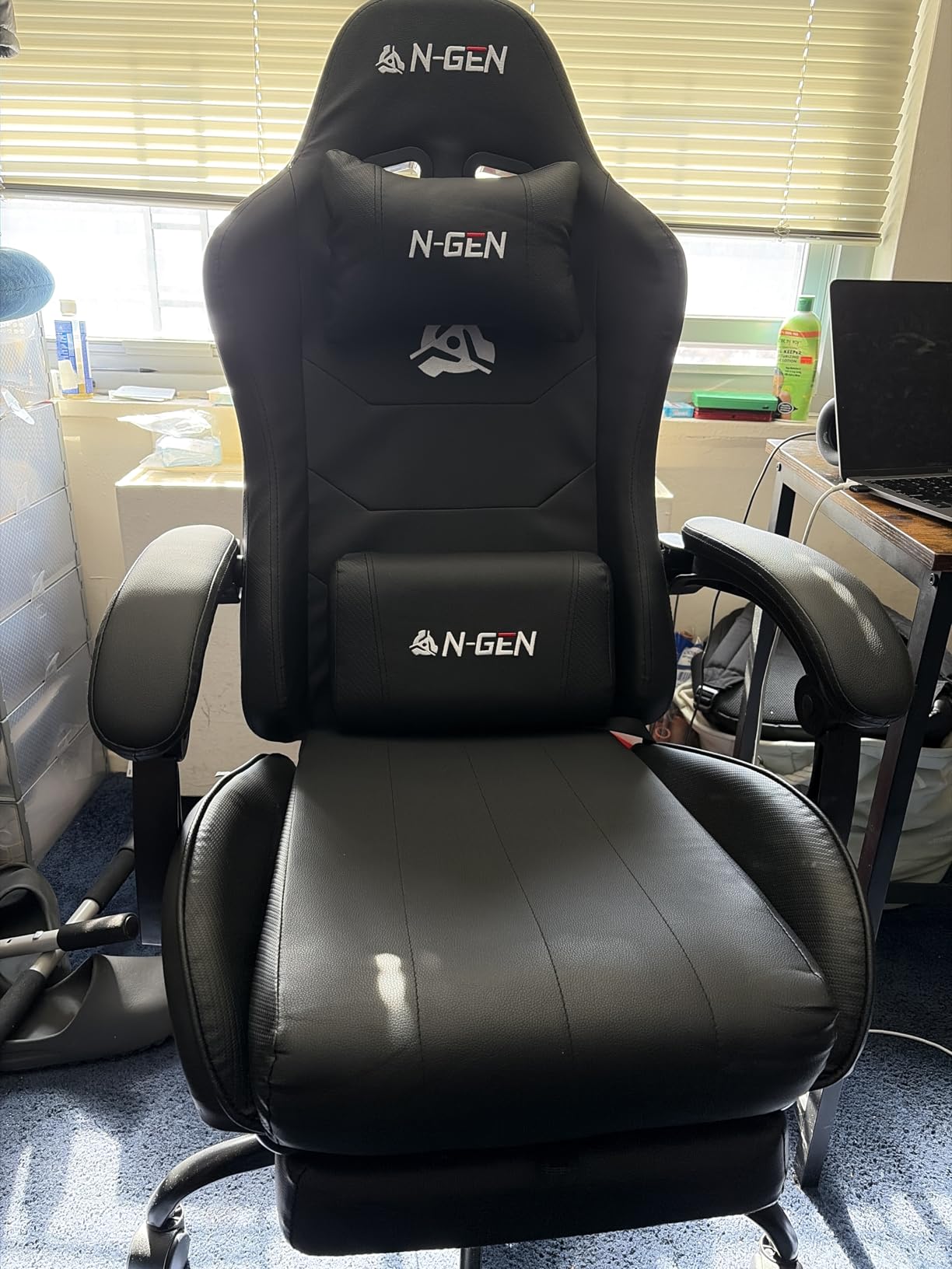 N-GEN GAMING Video Gaming Chair with Footrest Lumbar Support for Home Office High Back Recliner Height Adjustable Ergonomic Comfy Leather Computer Desk Chair (White) customer photo 1