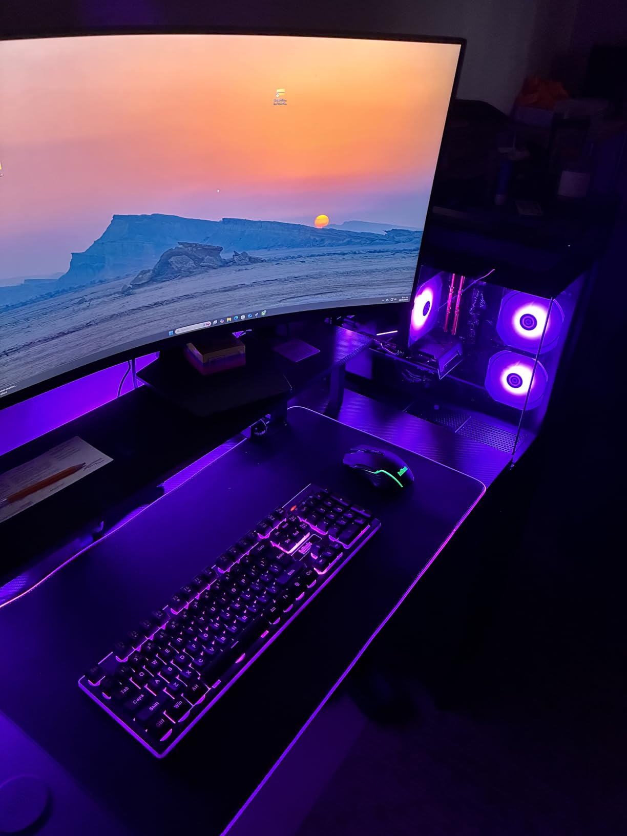 AODK 59 Inch Gaming Desk with LED Light- Reversible Computer Desk with Storage Shelves & Monitor Stand, Modern Gamer Desk Table with Fabric Drawers, Black customer photo 2