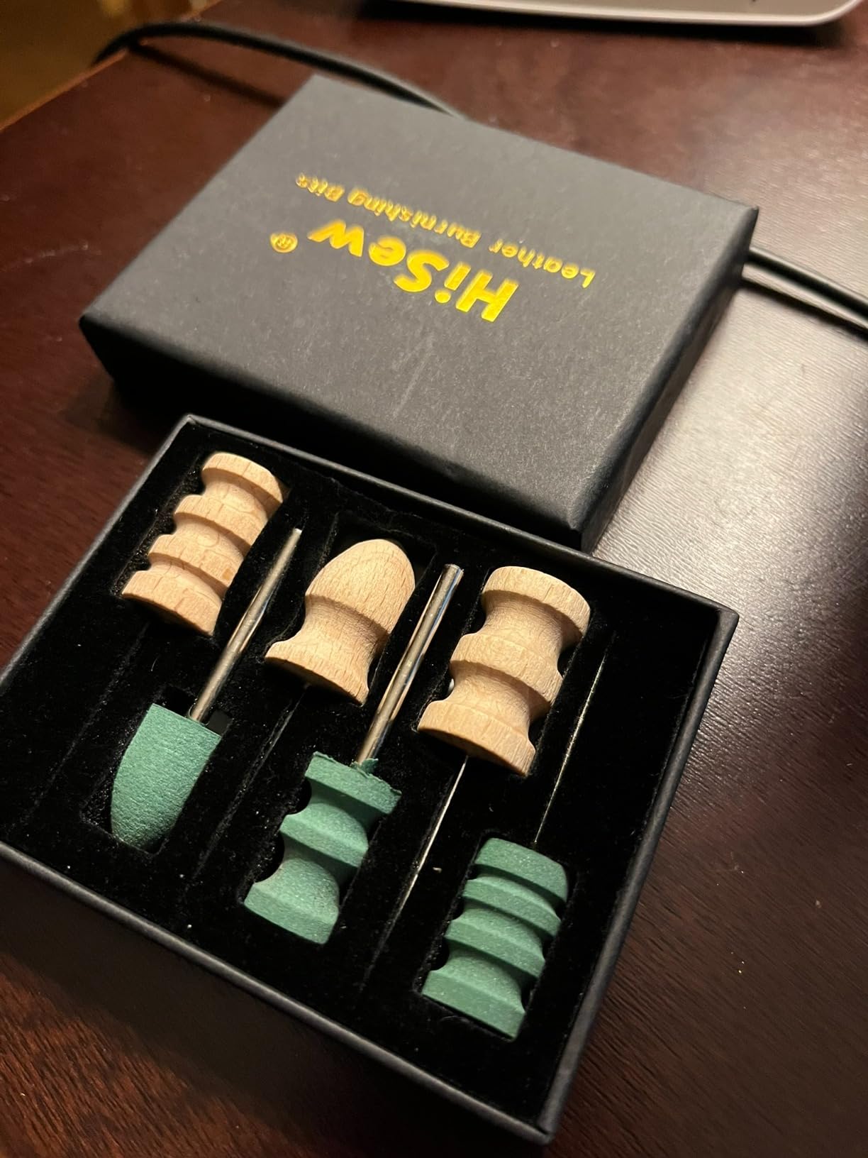 Hisew Leather Edge Burnishing Bits - Standard Set of 6 for Smoothing & Polishing Medium-Firm Leather Edges, Like Veg-Tan (400 Grit Sanding Bits + Beechwood Burnishers) customer photo 1
