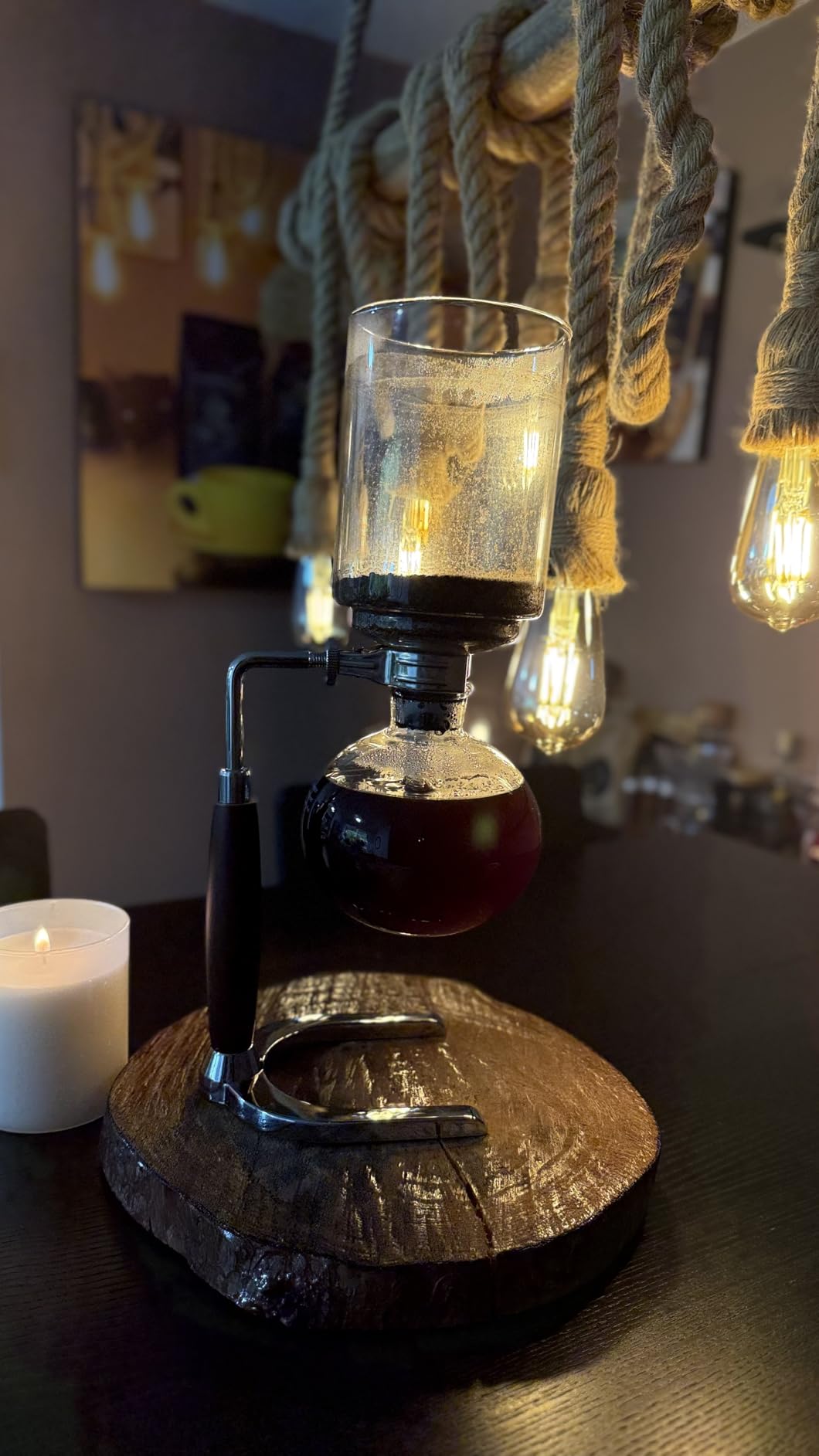 5 Cup,Siphon Coffee Maker with Wooden Handle, syphon coffee brewer, coffee siphon, Vacuum Brewer Pot, Japanese Syphon Machine, Glass Drip Coffee Maker Set, Comes With 10 Sheets Of Coffee Filter Cloths customer photo 2