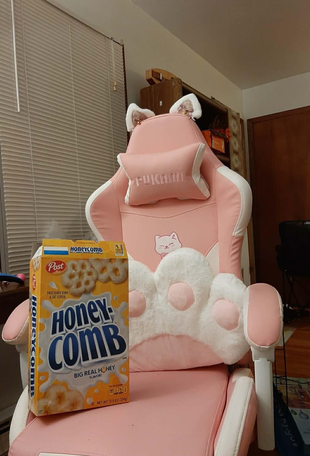 PUKAMI Pink Gaming Chair Cute with Cat Ears and Cat Paw Lumbar Cushion, Ergonomic Computer Chair for Girl with Footrest and Headrest, Comfortable Reclining PC Game Chair for Adult, Teen (Pink) customer photo 1