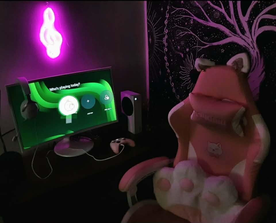 PUKAMI Pink Gaming Chair Cute with Cat Ears and Cat Paw Lumbar Cushion, Ergonomic Computer Chair for Girl with Footrest and Headrest, Comfortable Reclining PC Game Chair for Adult, Teen (Pink) customer photo 2