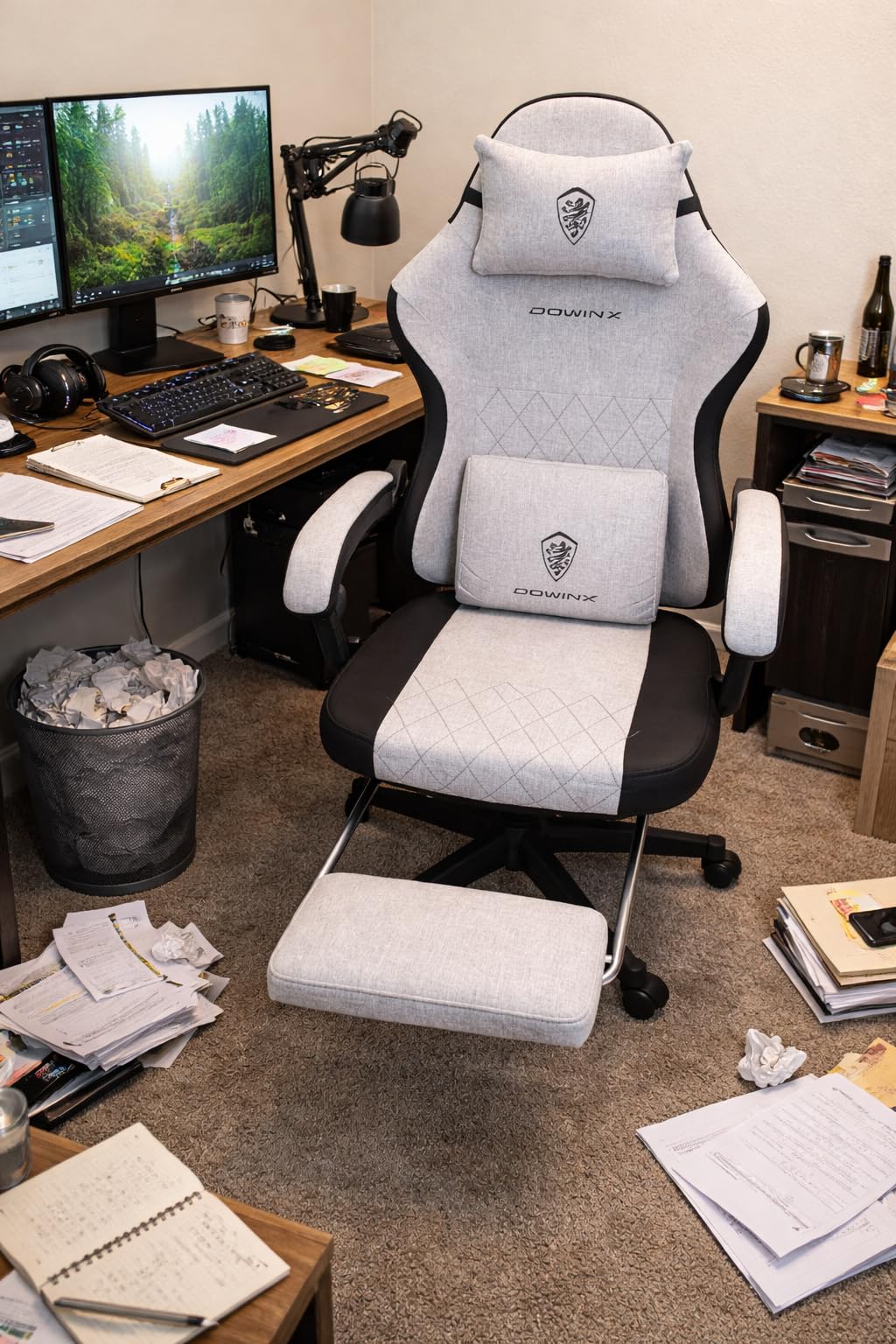Dowinx Fabric Gaming Chair, Ergonomic Computer Chair with Footrest and Pocket Spring Cushion, Height Adjustable Video Gamer Chair with Lumbar Support for Adults, Black customer photo 1