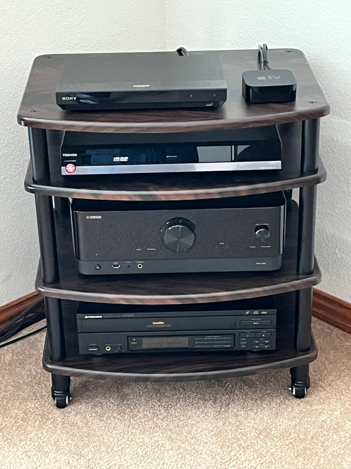 Rockville FLX Black Adjustable Height 4 Shelf Home Theater Audio Rack Stand, 24
