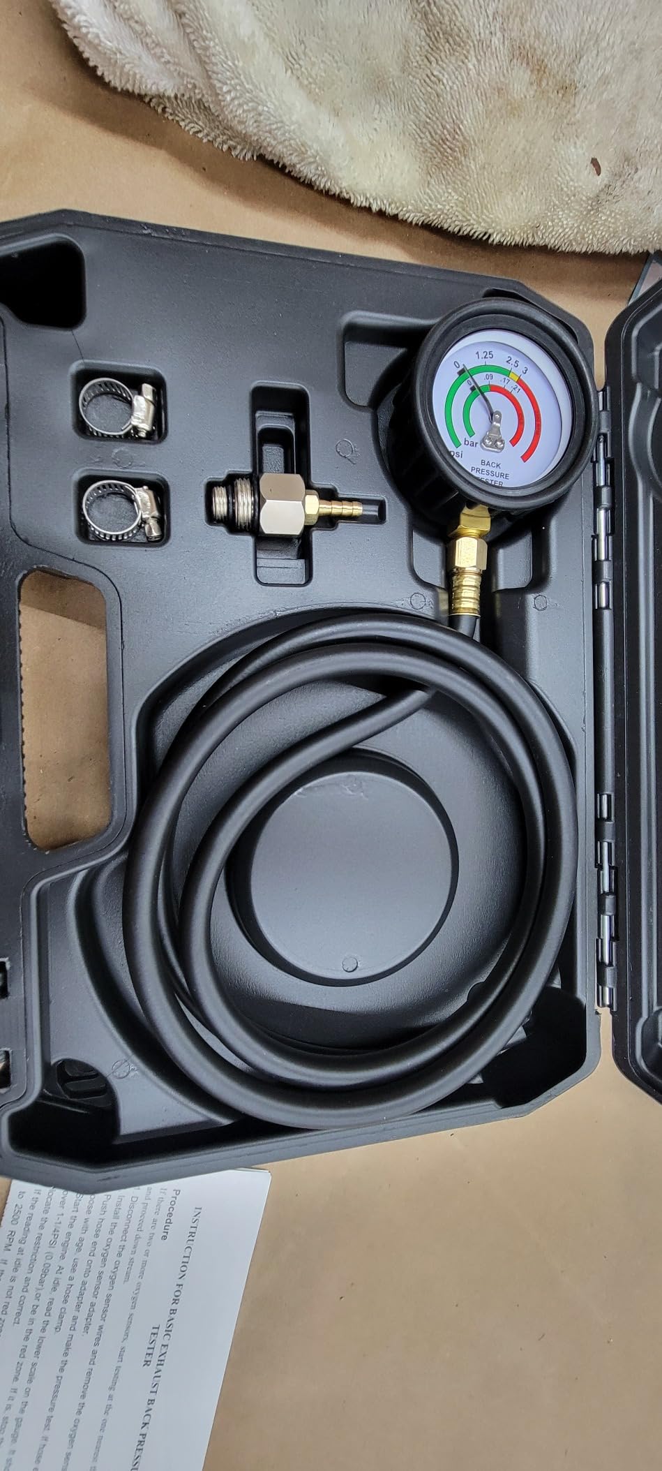 CMTOOL Exhaust Back Pressure Tester Kit with Carrying Case, Automotive Exhaust Back Pressure Gauge Set with 6-Foot Hose, Professional Car Diagnostic Test Tool with Adapter & 2 Hose Clamps customer photo 1