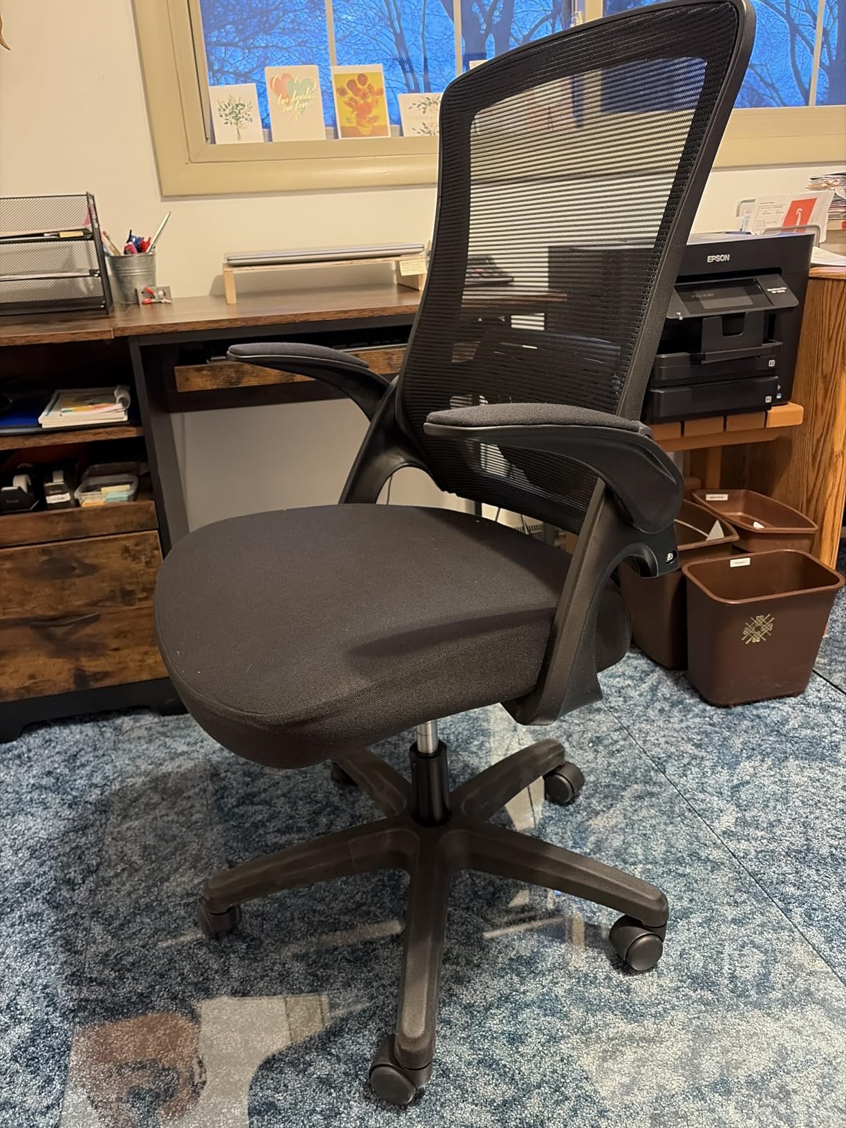NEO CHAIR Office Desk Gaming Chair Computer High Back Mesh Seat with Rolling Wheels Ergonomic Adjustable Comfy Flip-up Armrests Lumbar Support Height for Home, Black customer photo 1